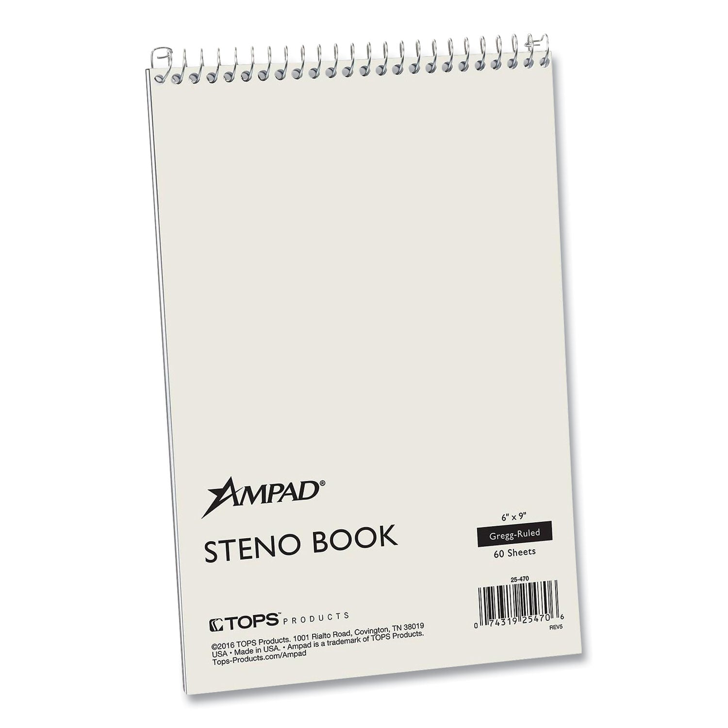 Ampad® Steno Pads, Gregg Rule, White Cover, 60 Green-Tint 6 X 9 Sheets