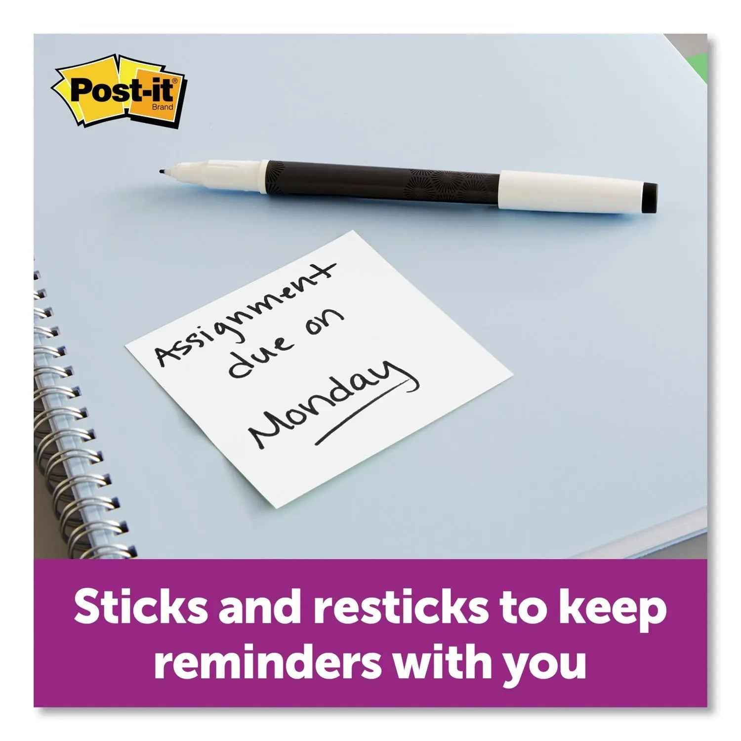 Post-it® Notes Super Sticky Self-Stick Notes 3" x 3", White, 90 Sheets/Pad, 8 Pads/Pack