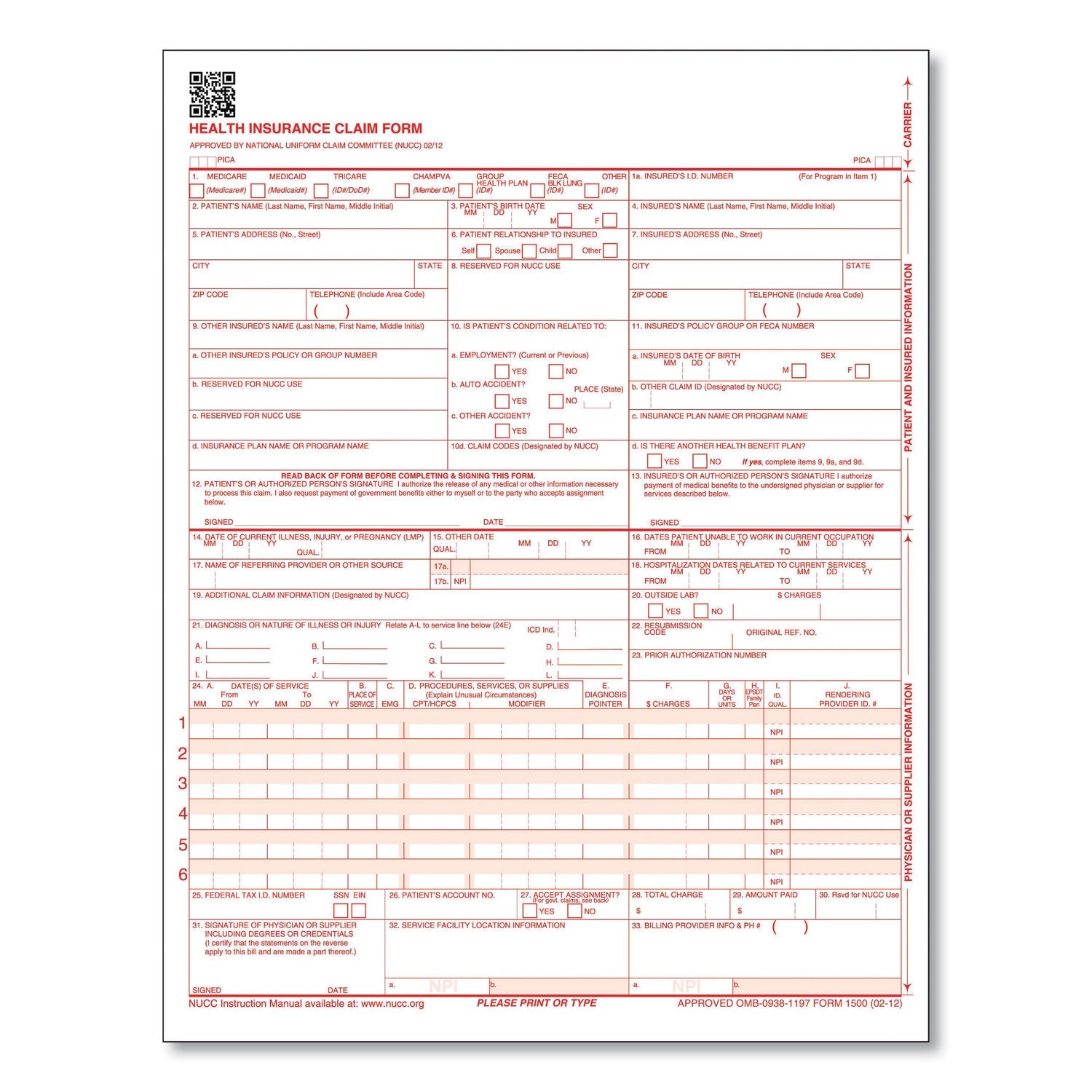 CMS-1500 Health Insurance Claim Form | 250/Pk