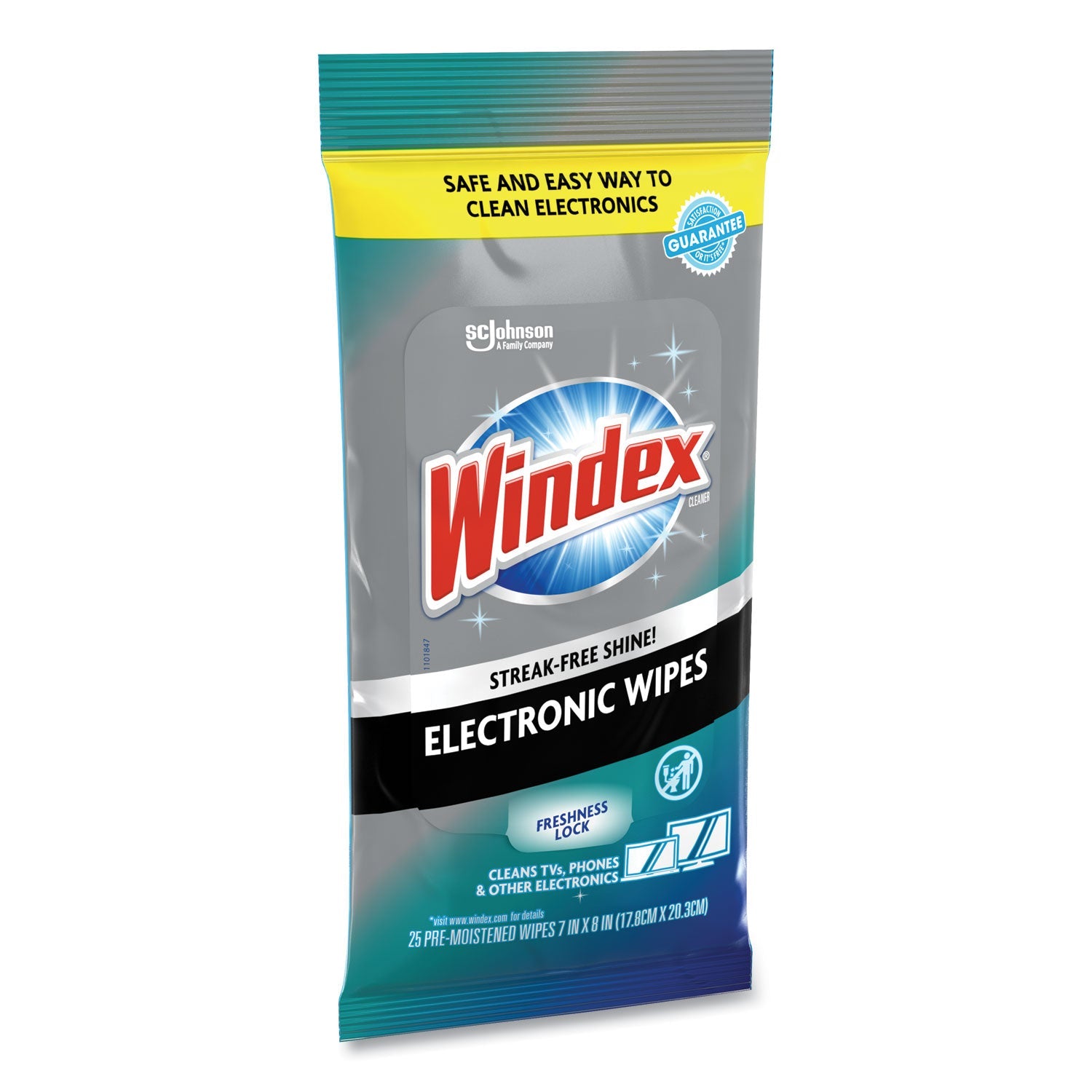 Windex® Electronics Cleaner, 1-Ply, 7 x 10, Neutral Scent, White, 25 Wipes