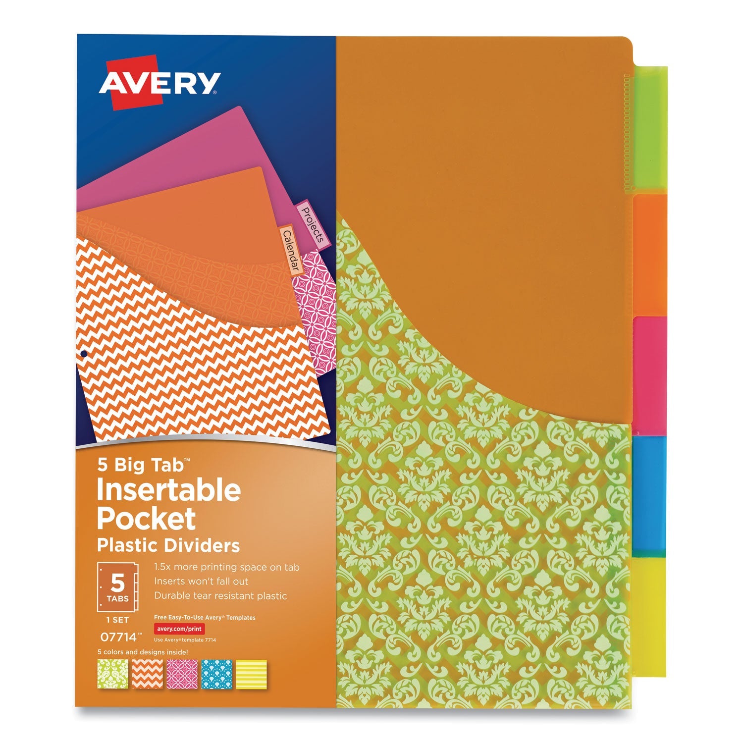 Insertable Big Tab 1-Pocket Dividers | 5-Tab Set