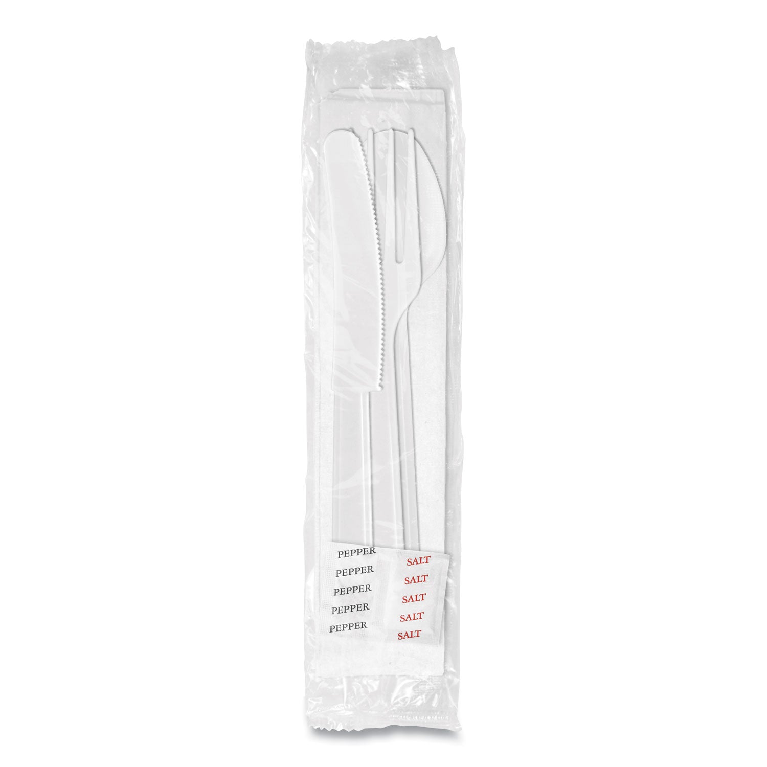 Berkley Square Medium Heavyweight Cutlery Kit, Fork/Knife/Napkin/Pepper/Salt/Spoon, Plastic, White, 250/Carton