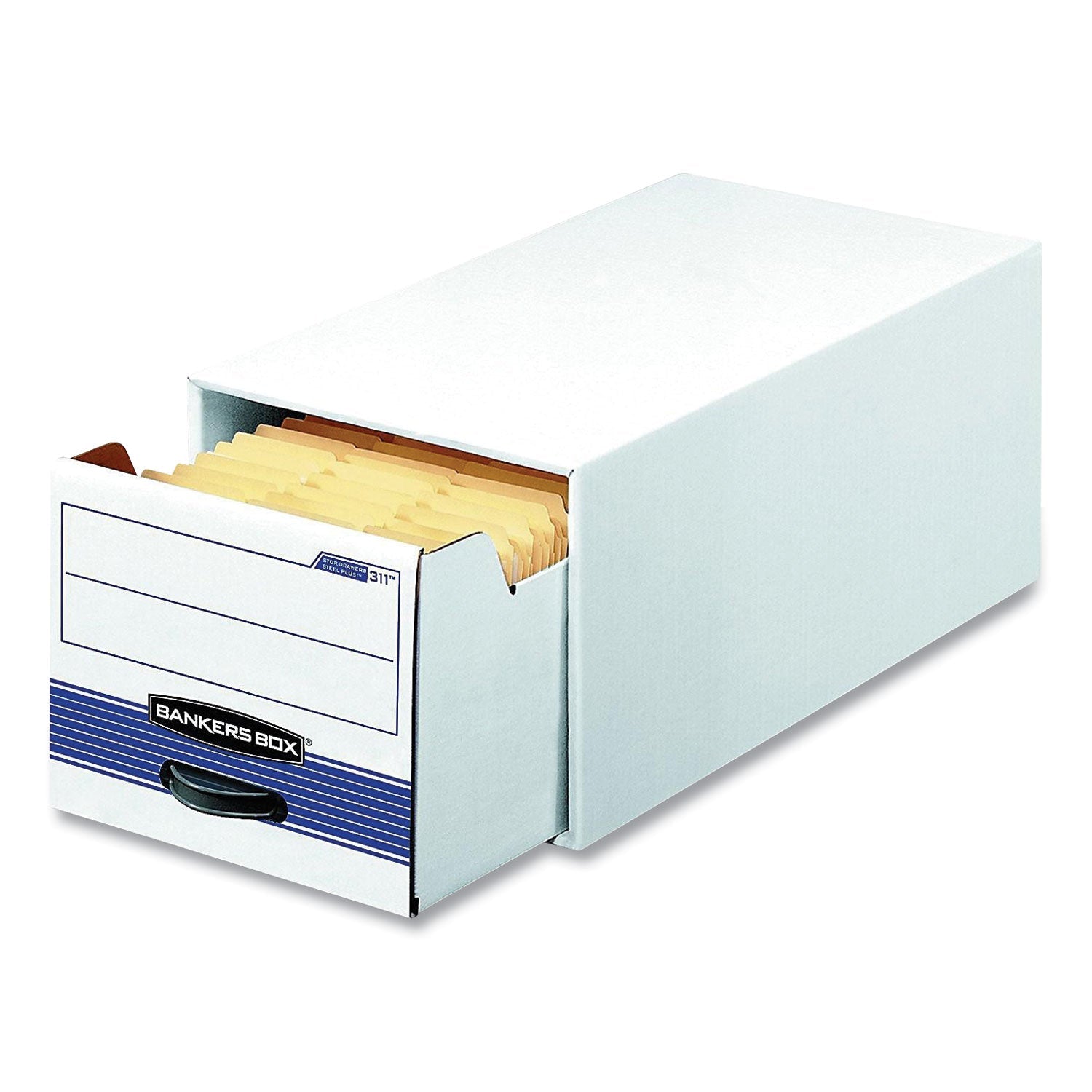Bankers Box® Stor/drawer Basic Space-Savings Storage Drawers, Legal Files, 16.75 X 19.5 X 11.5, White/blue