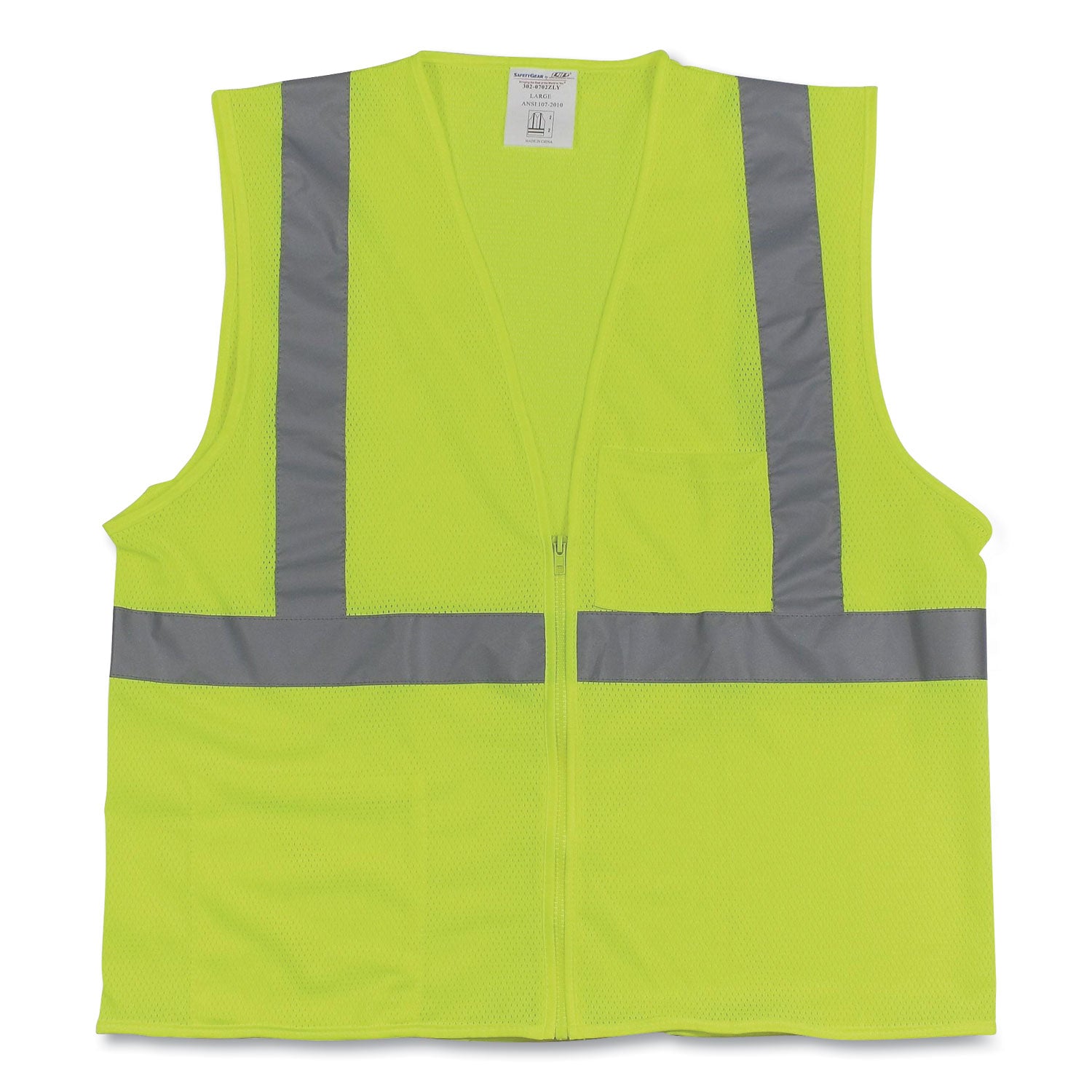 PIP ANSI Class 2 Two-Pocket Zipper Mesh Safety Vest, X-Large, Hi-Viz Lime Yellow