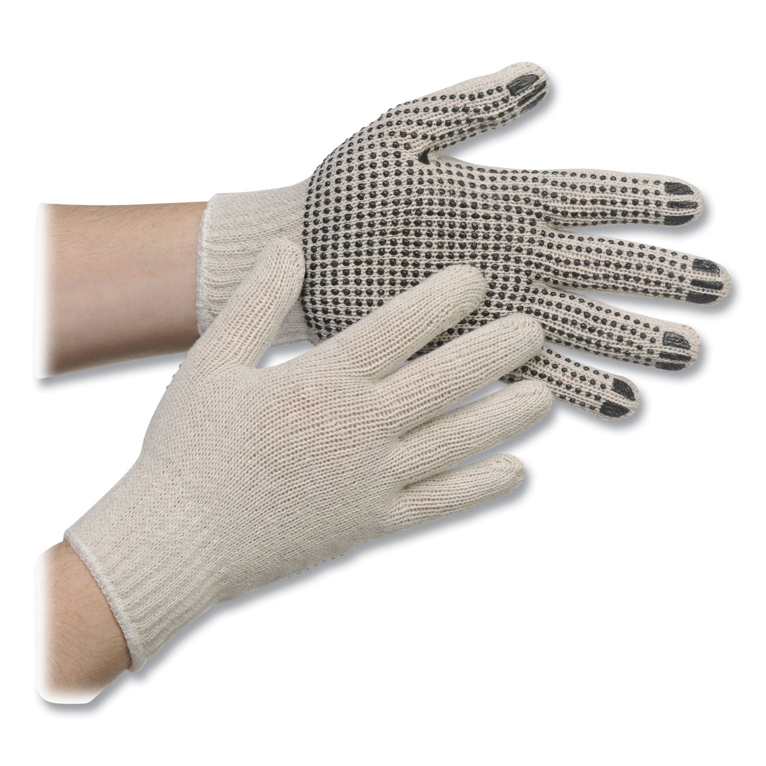 AMBITEX® PRO PVC-DOTTED STRING-KNIT GLOVES, MEDIUM, WHITE/BLACK, DOZEN