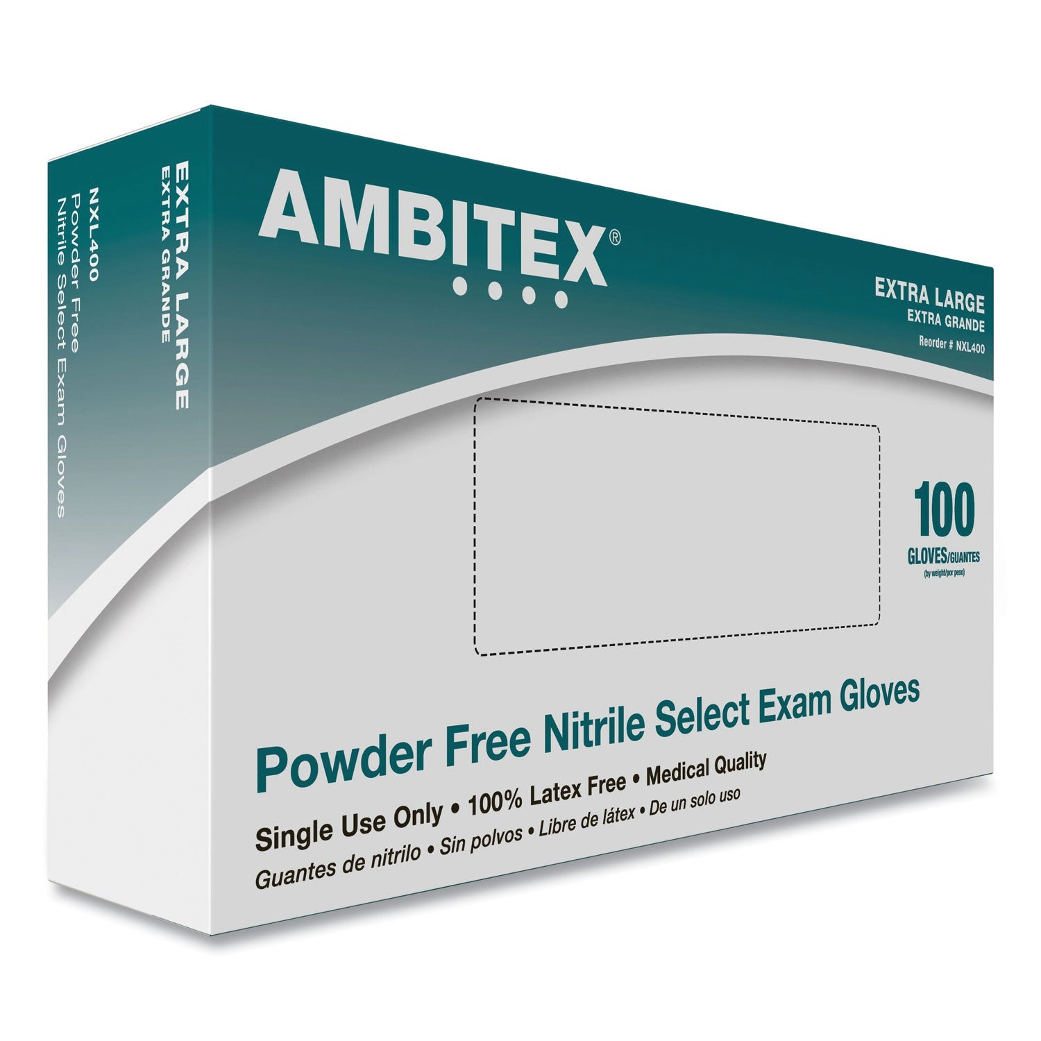 AMBITEX® N400 SERIES POWDER-FREE NITRILE GLOVES, X-LARGE, BLUE, 100/BOX