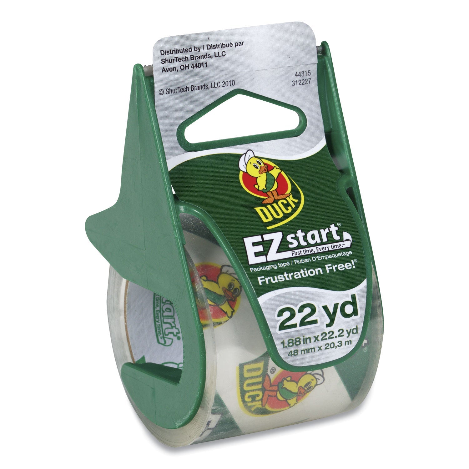 Duck® Ez Start Premium Packaging Tape With Dispenser, 1.5" Core, 1.88" X 22.2 Yds, Clear