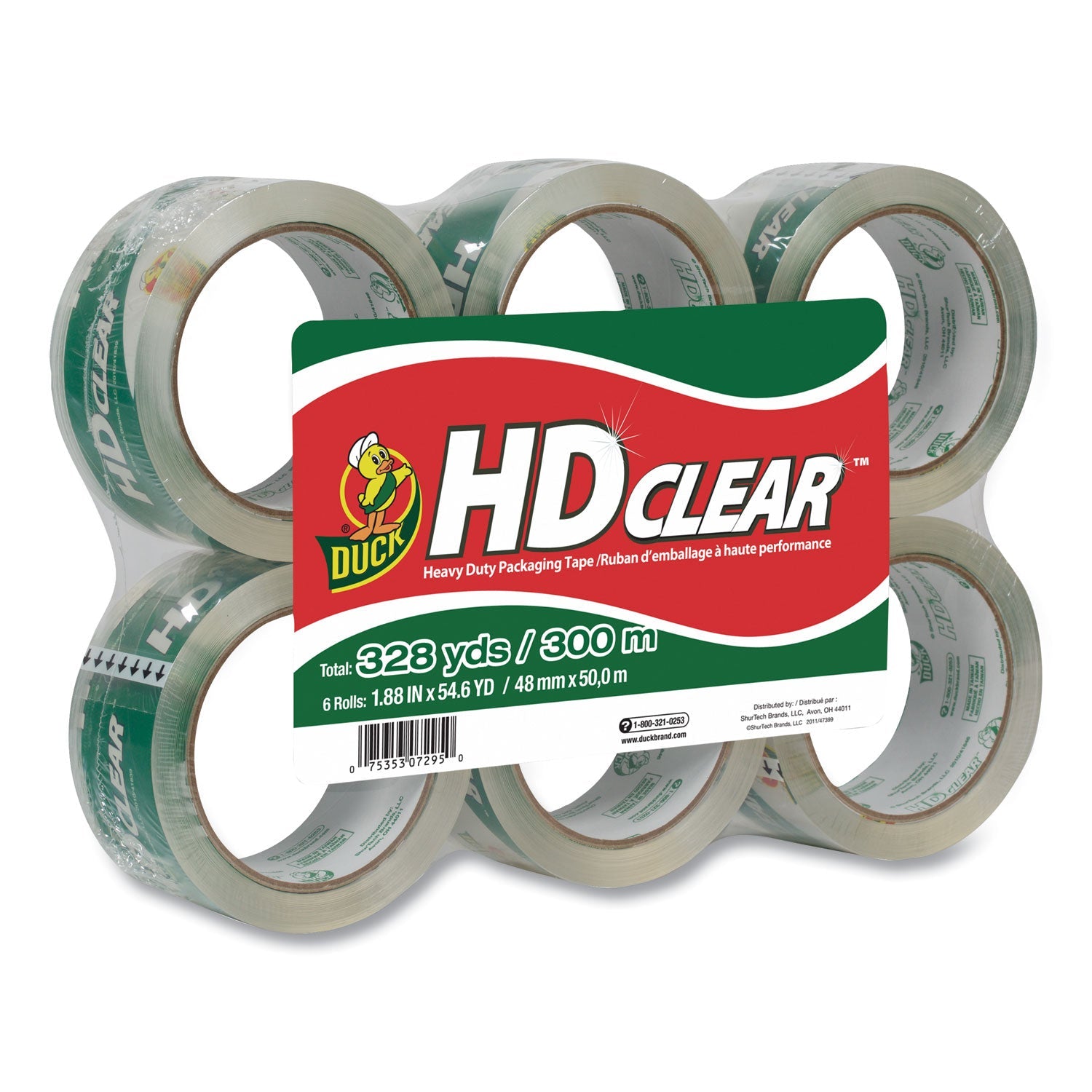 Duck® Heavy-Duty Carton Packaging Tape, 3" Core, 1.88" X 55 Yds, Clear, 6/pack