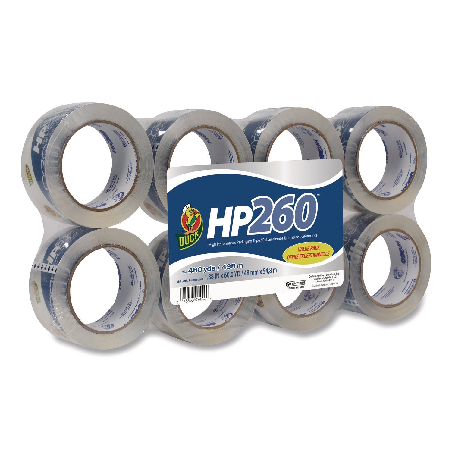 Duck HP260 Packaging Tape | 3" Core, 8-Pack
