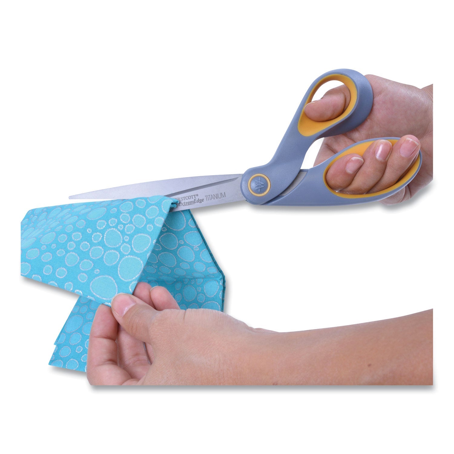 Westcott® ExtremEdge Titanium Bent Scissors, 9" Long, 4.5" Cut Length, Offset Gray/Yellow Handle