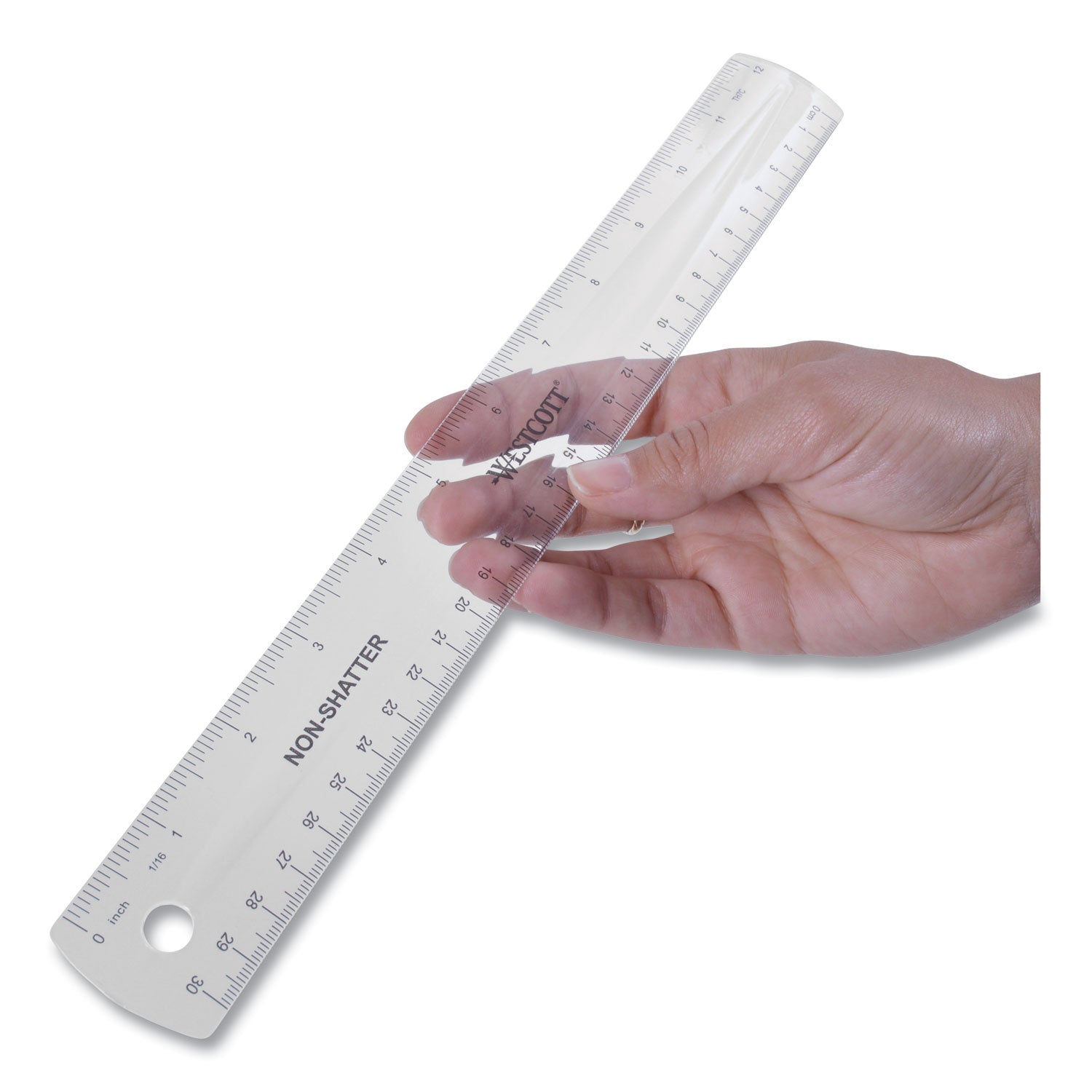 Westcott® Non-Shatter Flexible Ruler, Standard/metric, 12" Long, Plastic, Clear