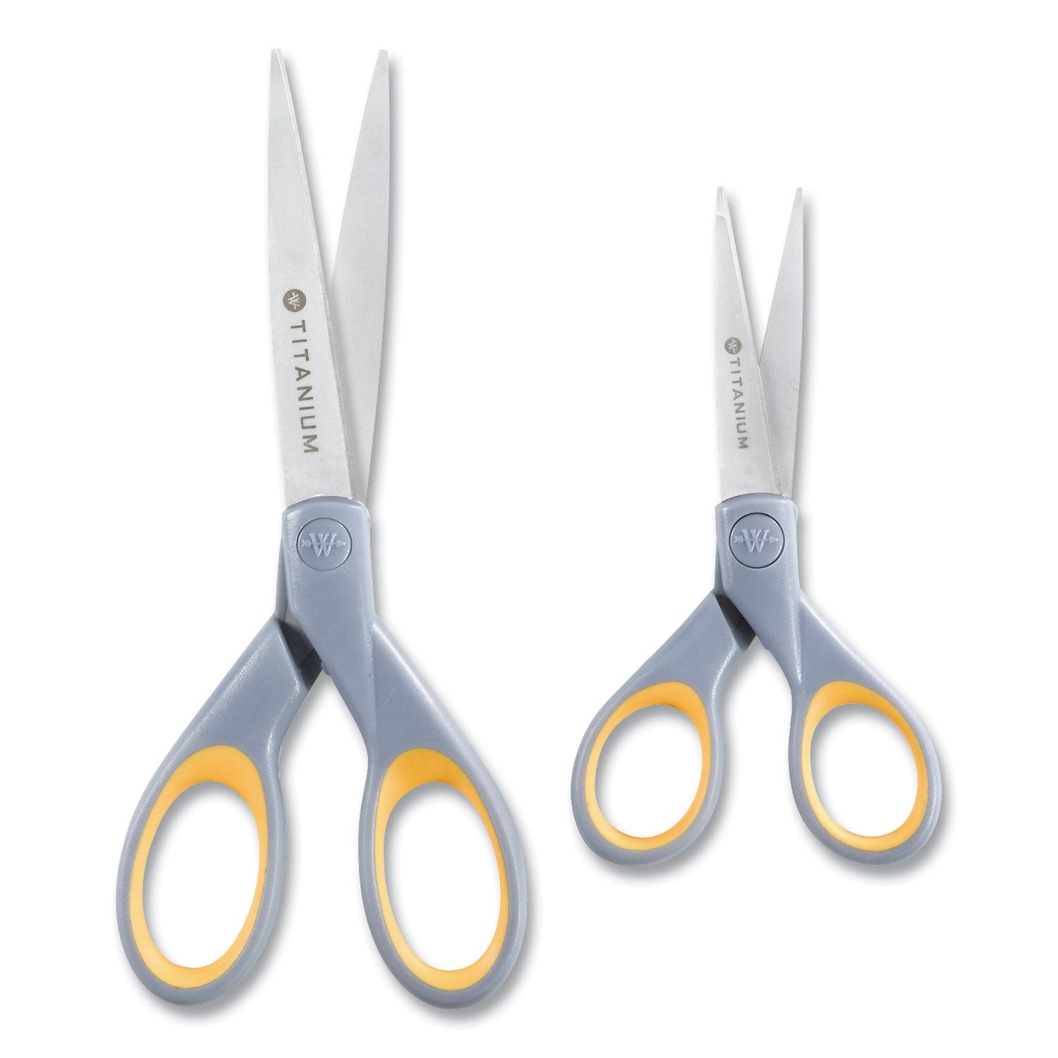 Westcott® Titanium Bonded Scissors, 5" and 7" Long, 2.25" and 3.5" Cut Length, Straight Gray/Yellow Handle, 2/Pack