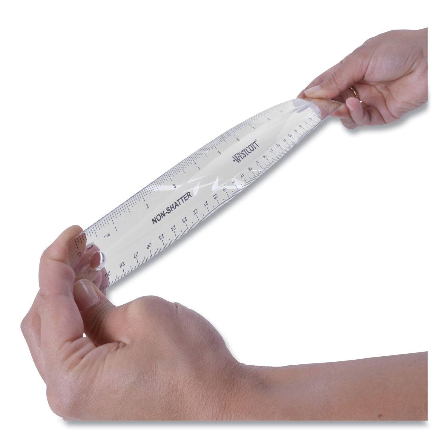 Westcott® Non-Shatter Flexible Ruler, Standard/metric, 12" Long, Plastic, Clear