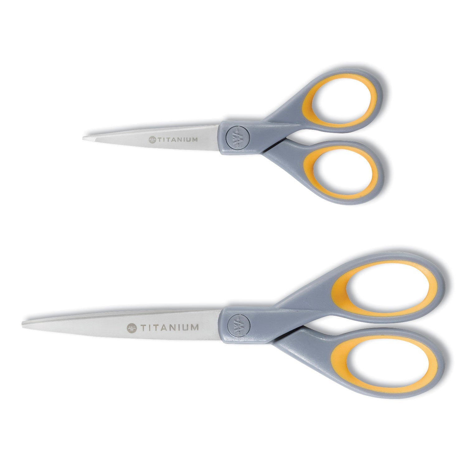 Westcott® Titanium Bonded Scissors, 5" and 7" Long, 2.25" and 3.5" Cut Length, Straight Gray/Yellow Handle, 2/Pack