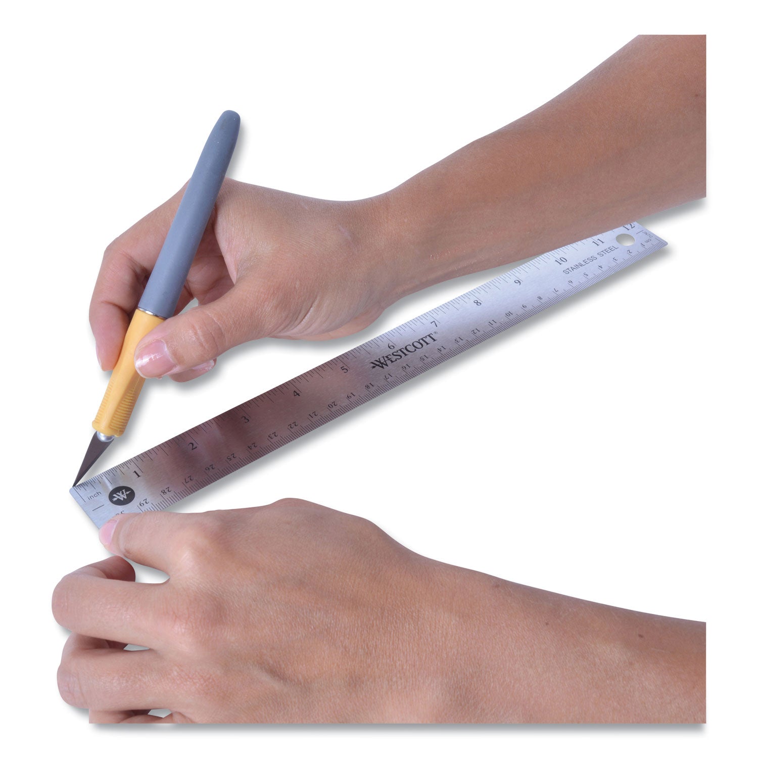 Westcott® Stainless Steel Office Ruler With Non Slip Cork Base, Standard/metric, 12" Long