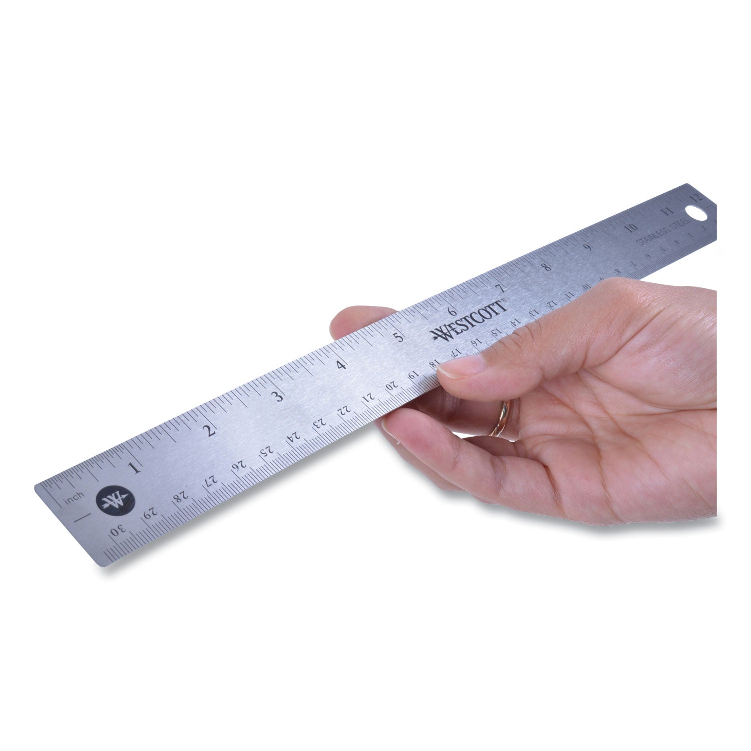 Westcott® Stainless Steel Office Ruler With Non Slip Cork Base, Standard/metric, 12" Long