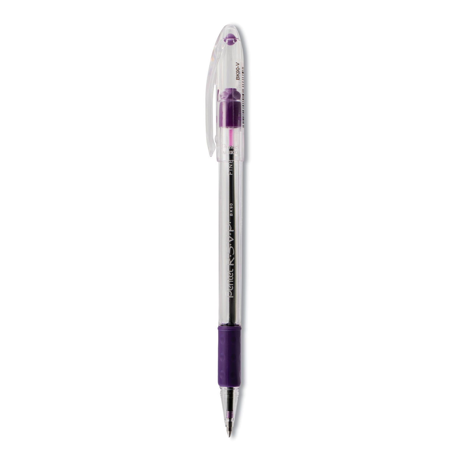 Pentel® R.s.v.p. Ballpoint Pen, Stick, Fine 0.7 Mm, Violet Ink, Clear/violet Barrel, Dozen