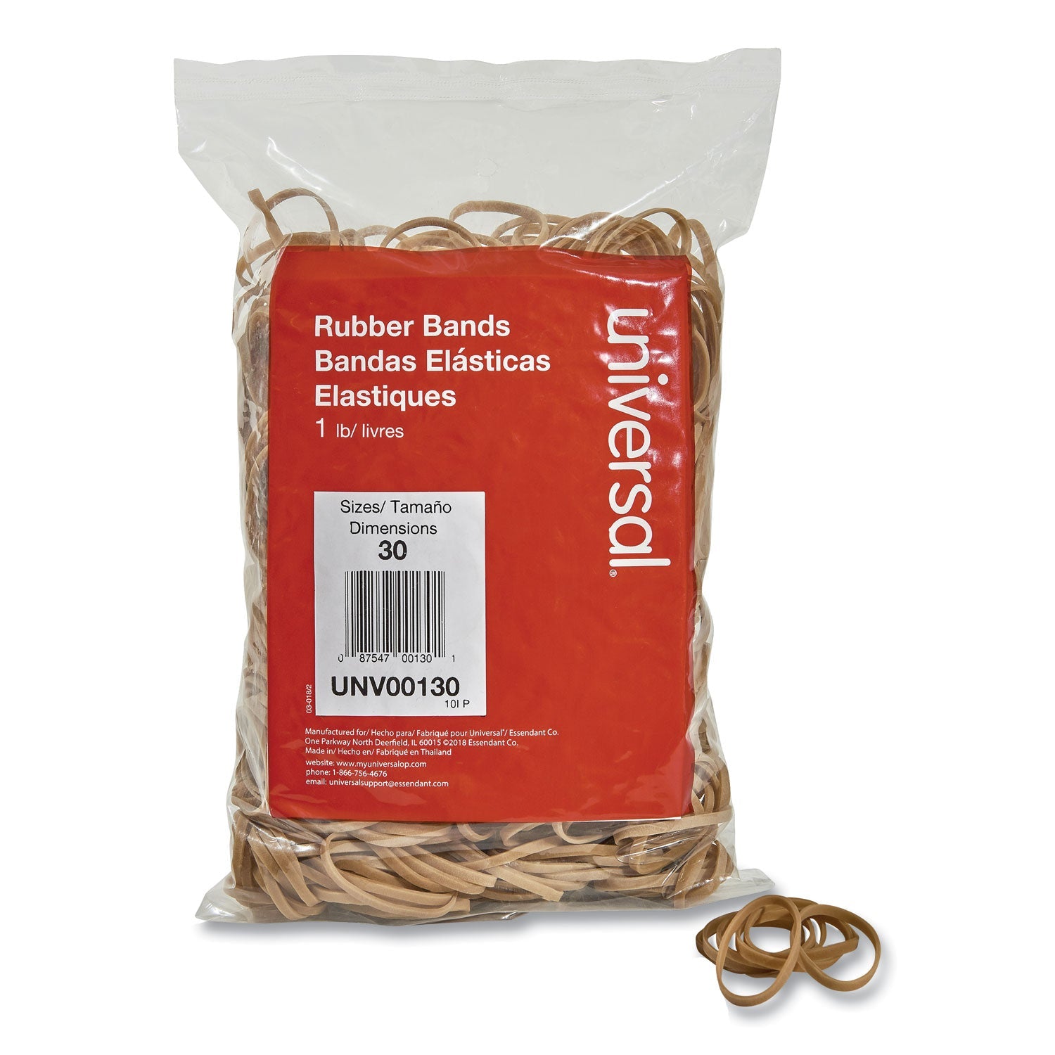 Universal® Rubber Bands, Size 30, 0.04" Gauge, Beige, 1 Lb Box, 1,100/pack