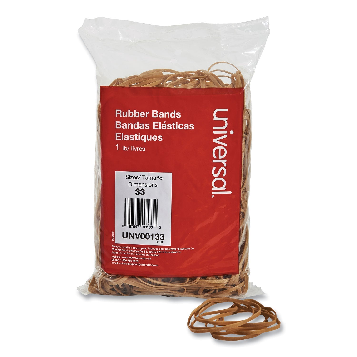 Universal® Rubber Bands, Size 33, 0.04" Gauge, Beige, 1 Lb Box, 640/pack