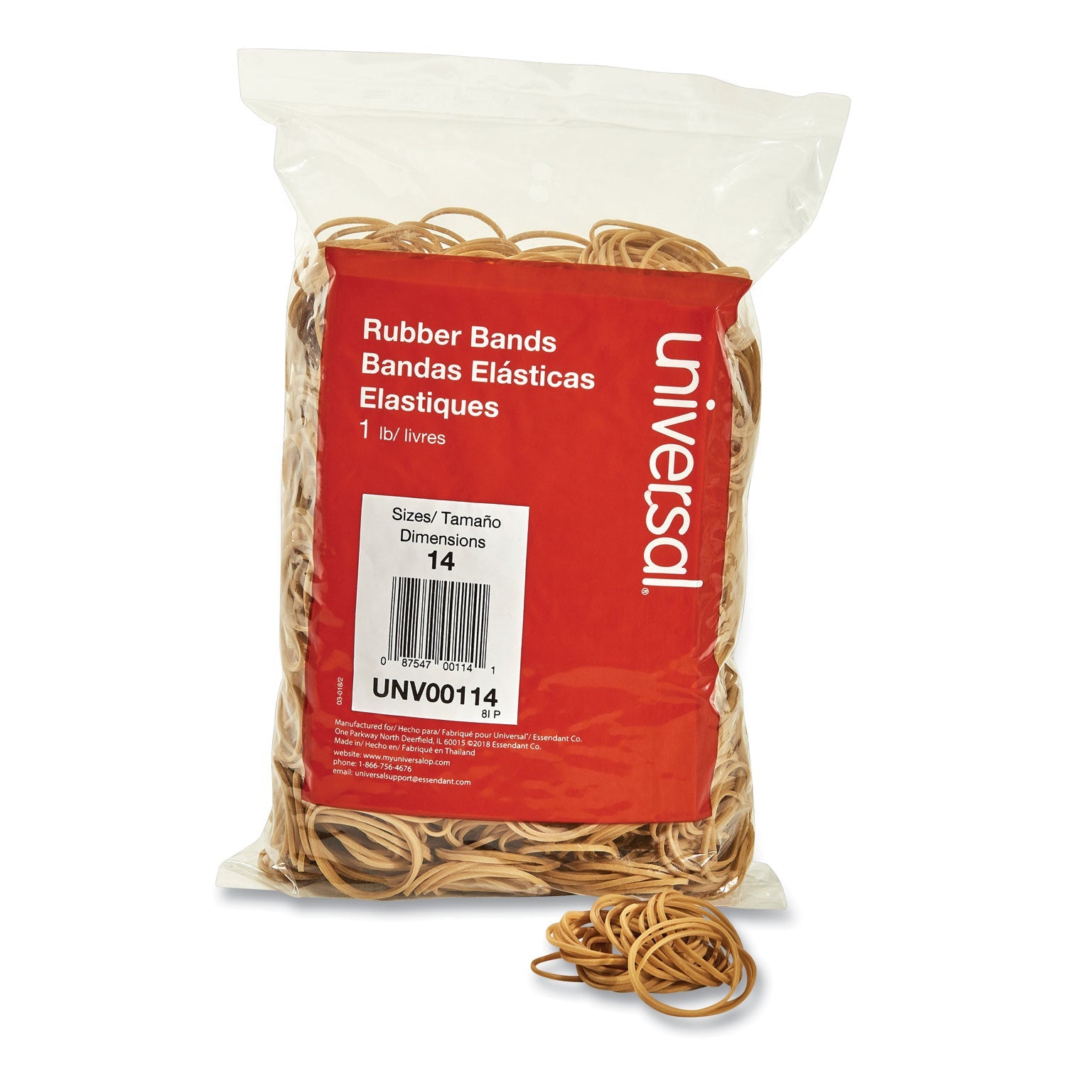 Universal® Rubber Bands, Size 14, 0.04" Gauge, Beige, 1 Lb Box, 2,200/pack