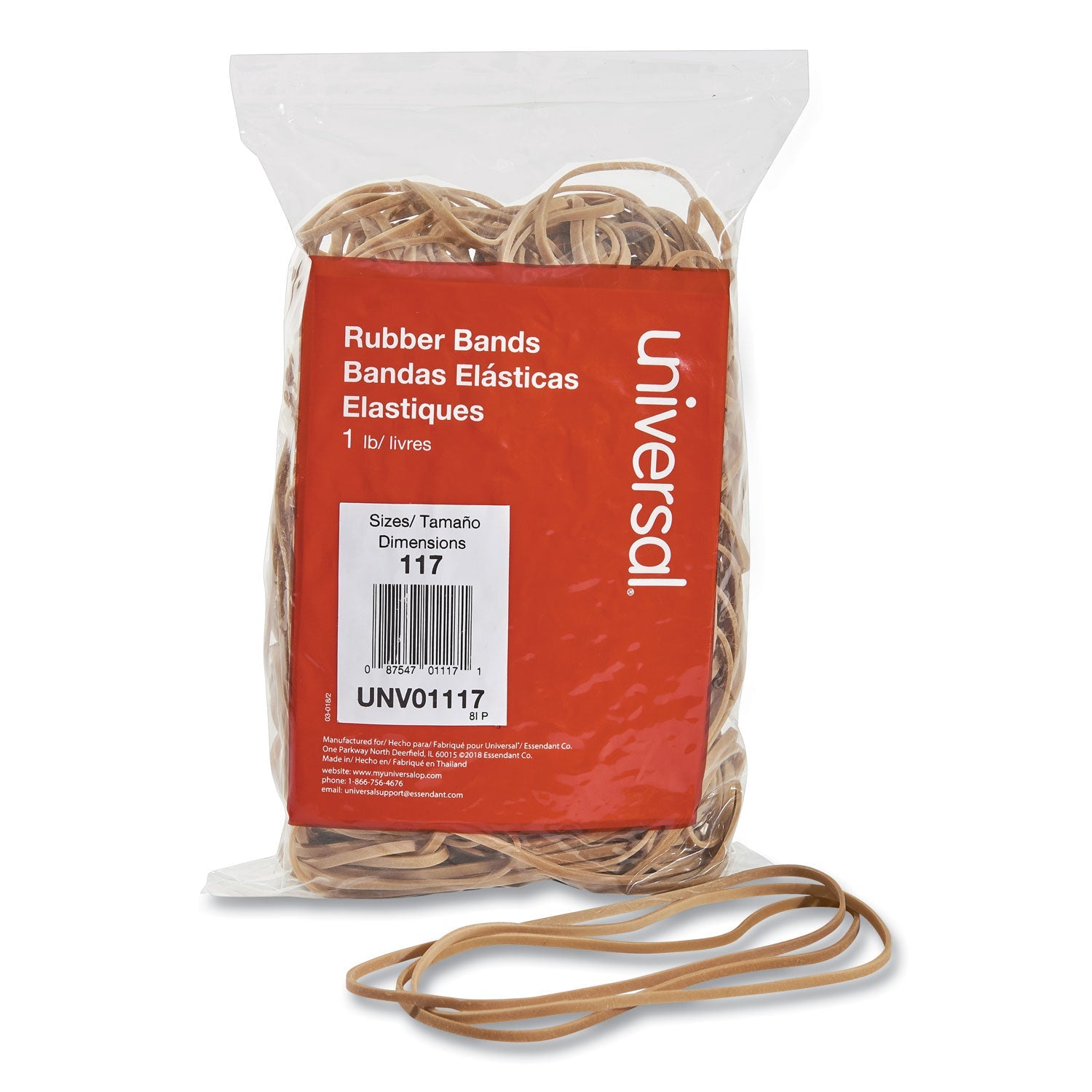 Universal® Rubber Bands, Size 117, 0.06" Gauge, Beige, 1 Lb Box, 210/pack
