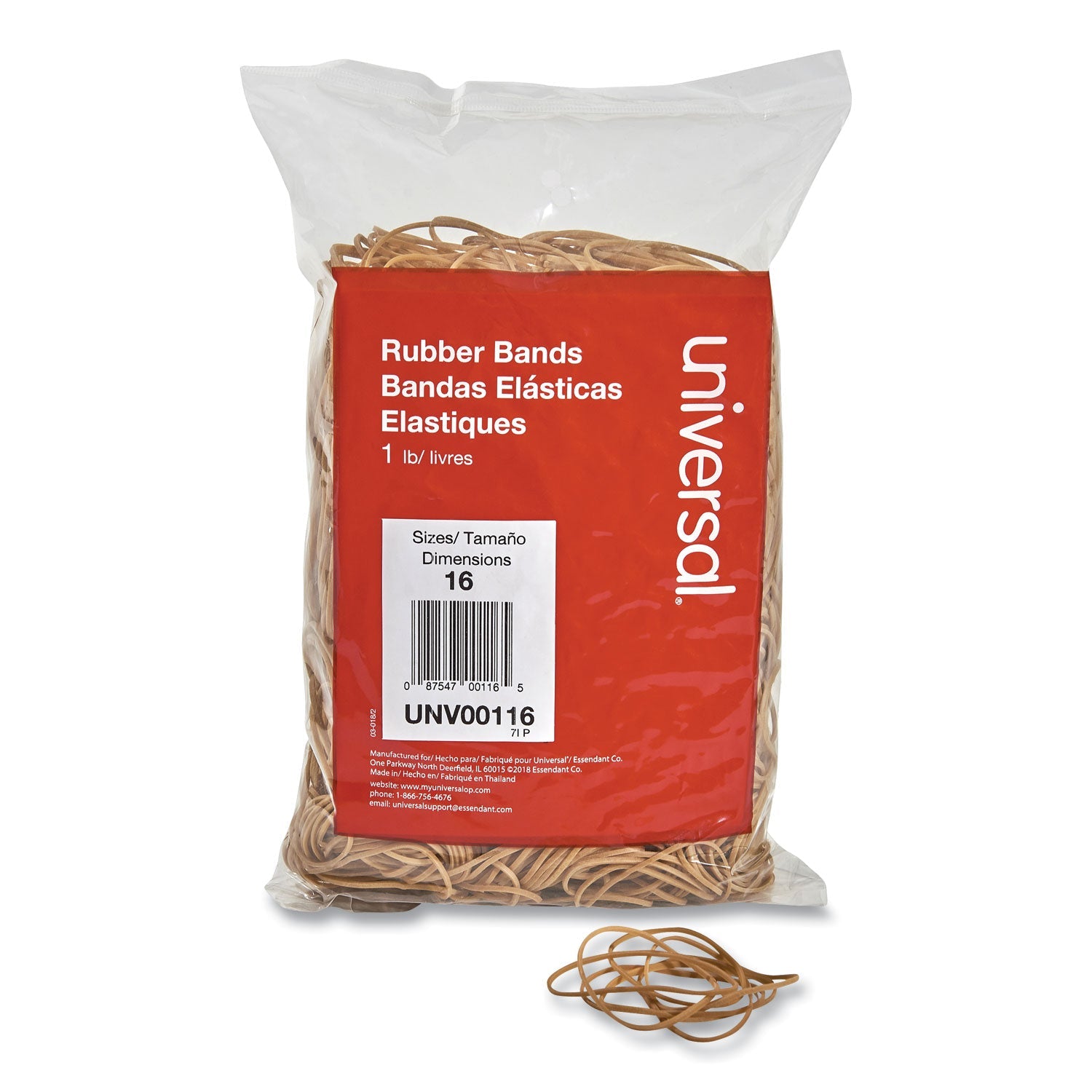 Universal® Rubber Bands, Size 16, 0.04" Gauge, Beige, 1 Lb Box, 1,900/pack