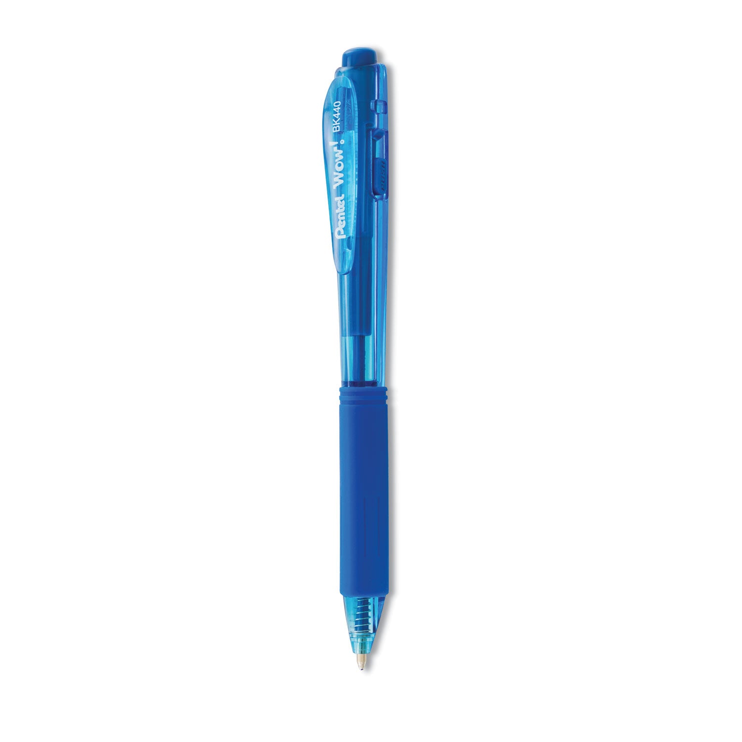 Pentel® WOW! Ballpoint Pen, Retractable, Medium 1 mm, Blue Ink, Translucent Blue/Blue Barrel, Dozen