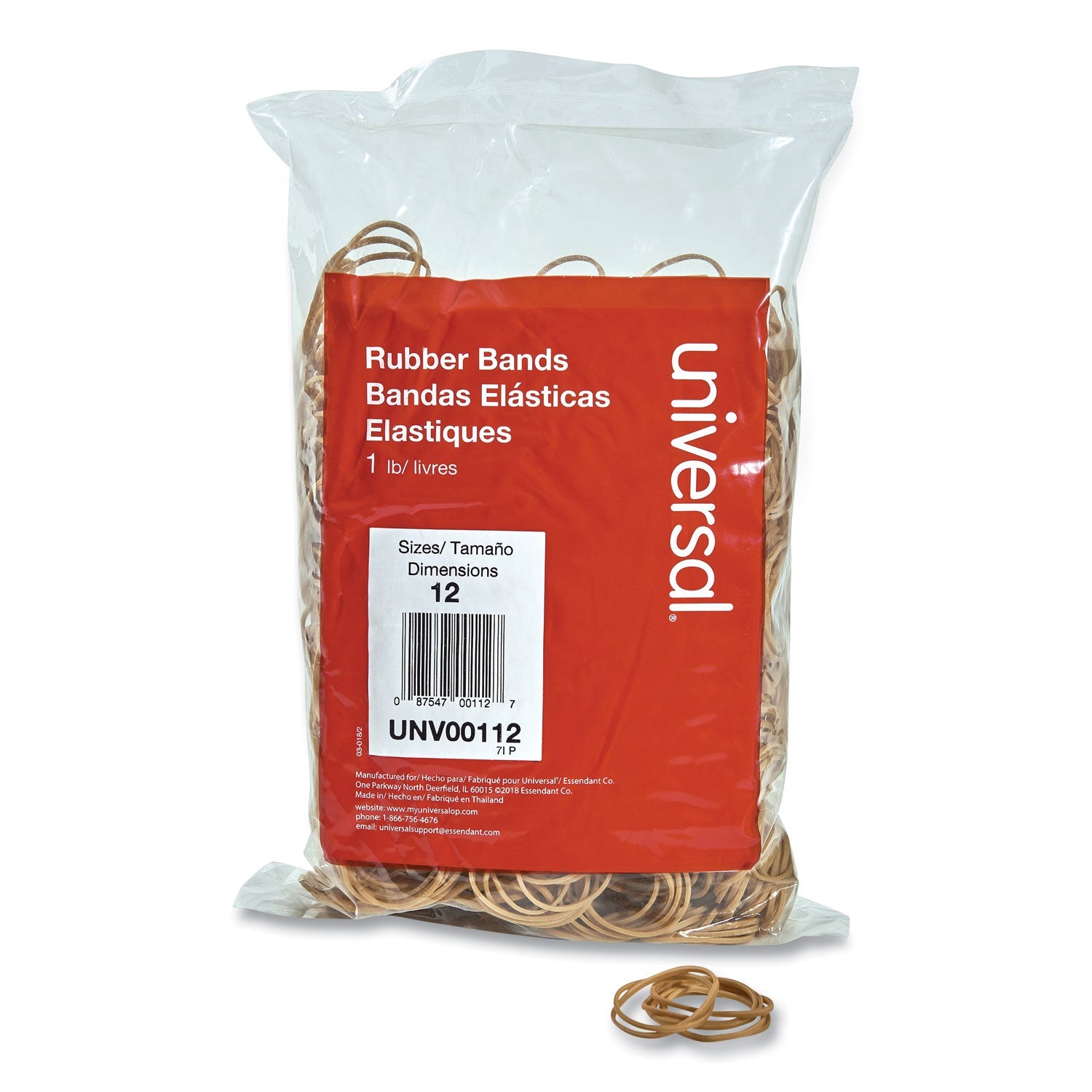 Universal® Rubber Bands, Size 12, 0.04" Gauge, Beige, 1 Lb Box, 2,500/pack
