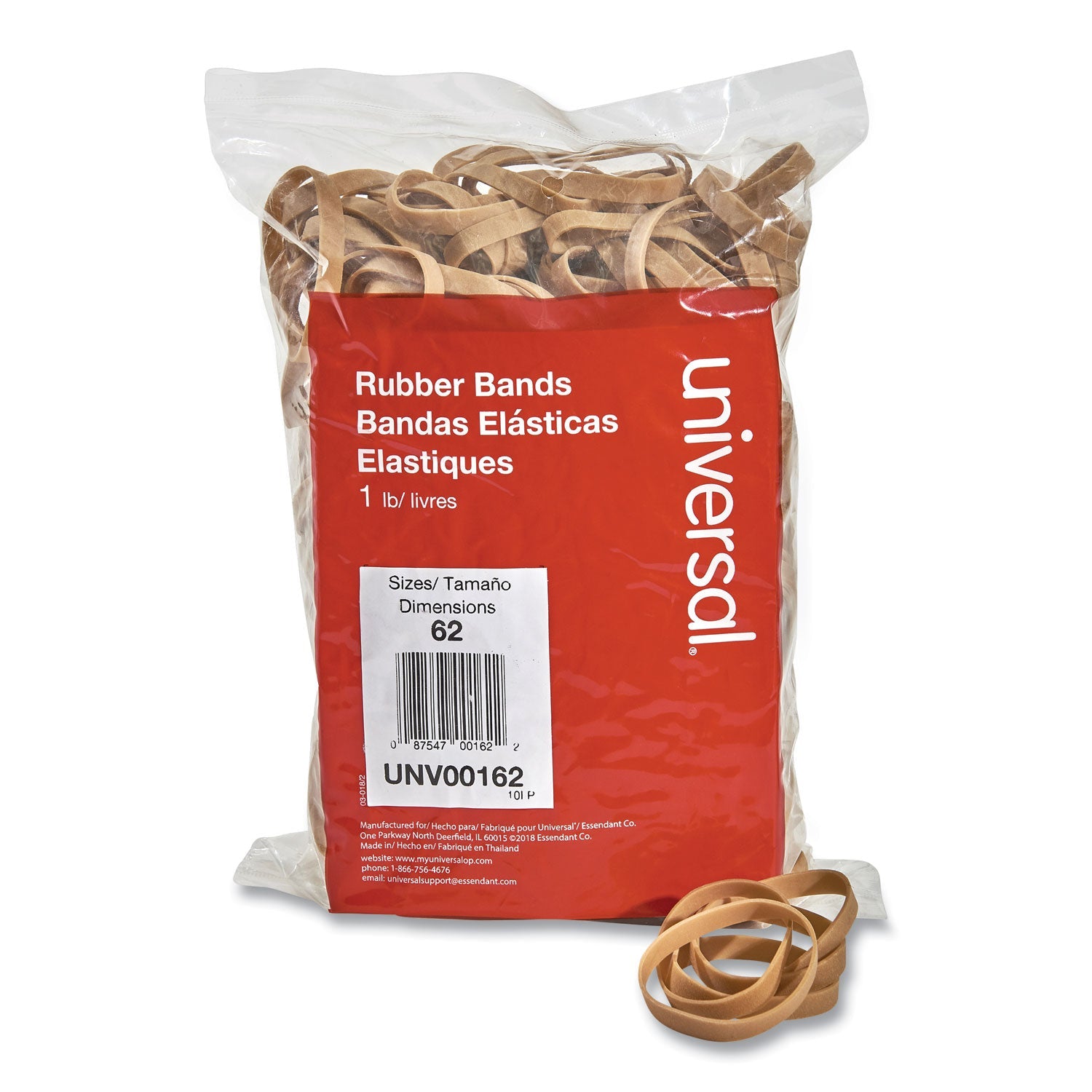 Universal® Rubber Bands, Size 62, 0.04" Gauge, Beige, 1 Lb Box, 490/pack