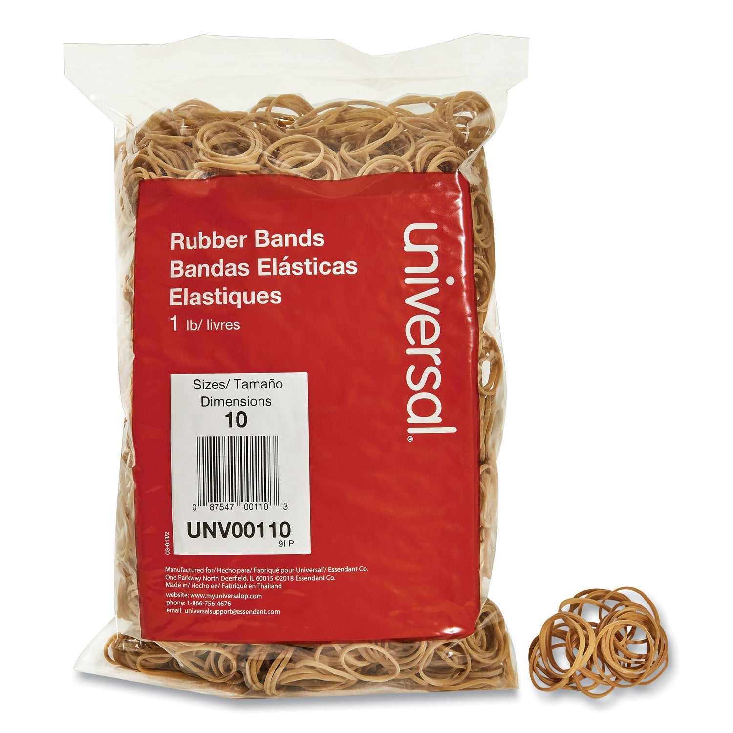 Universal® Rubber Bands, Size 10, 0.04" Gauge, Beige, 1 Lb Box, 3,400/pack