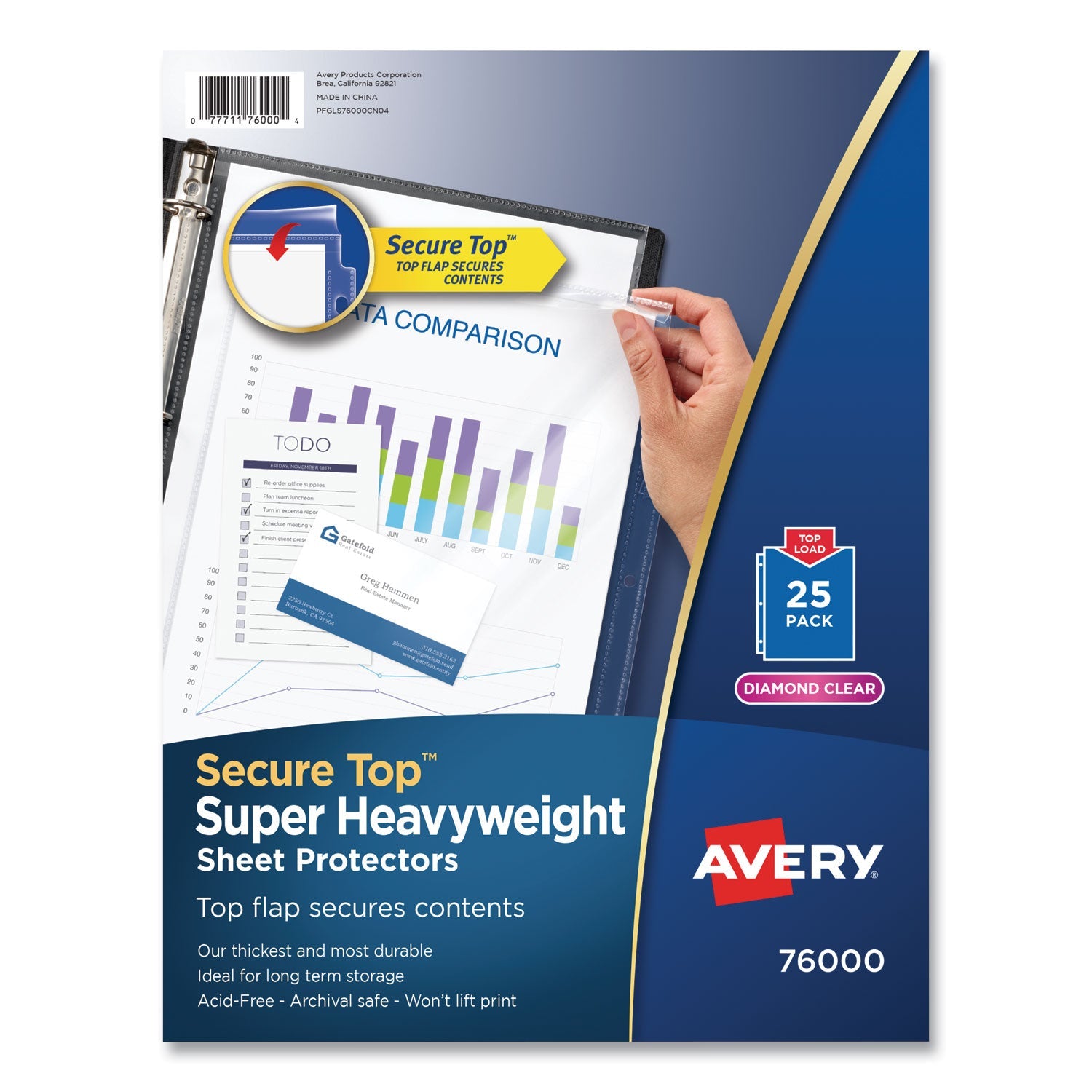 Avery® Secure Top Sheet Protectors, Super Heavy Gauge, Letter, Diamond Clear, 25/pack