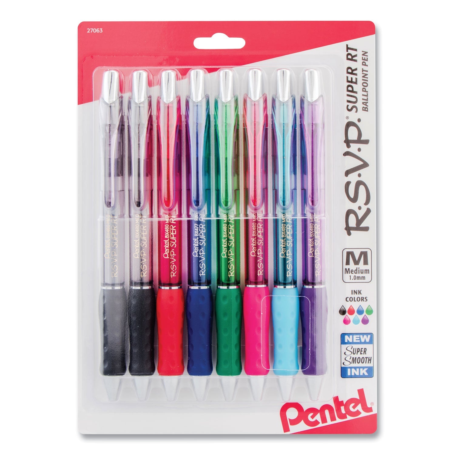 Pentel® R.s.v.p. Super Rt Ballpoint Pen, Retractable, Medium 1 Mm, Assorted Ink And Barrel Colors, 8/pack