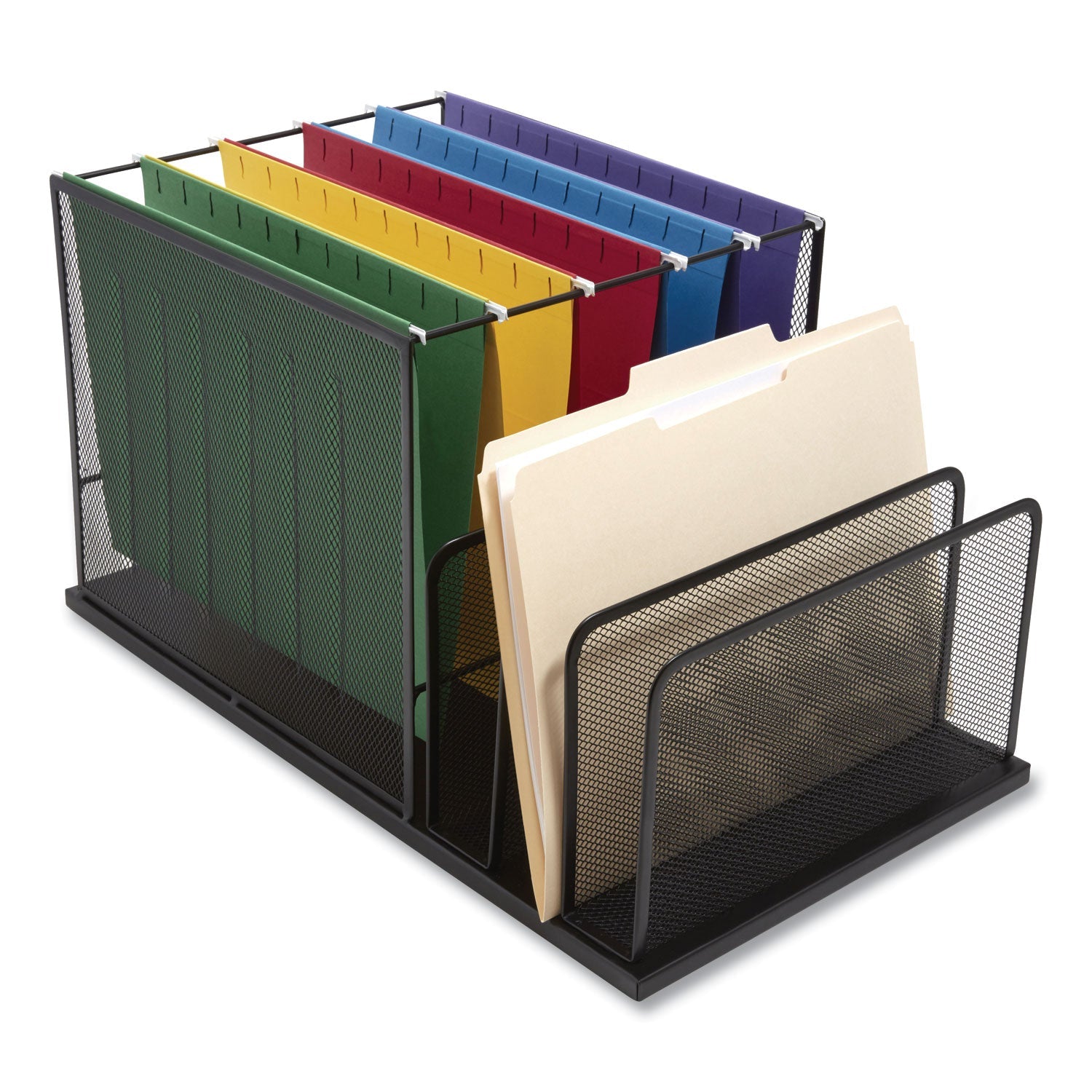 TRU RED™ Wire Mesh Combination Organizer, Incline Sorter/hanging File, 4 Sections, Letter-Size, 11.81 X 20.28 X 11.81, Matte Black