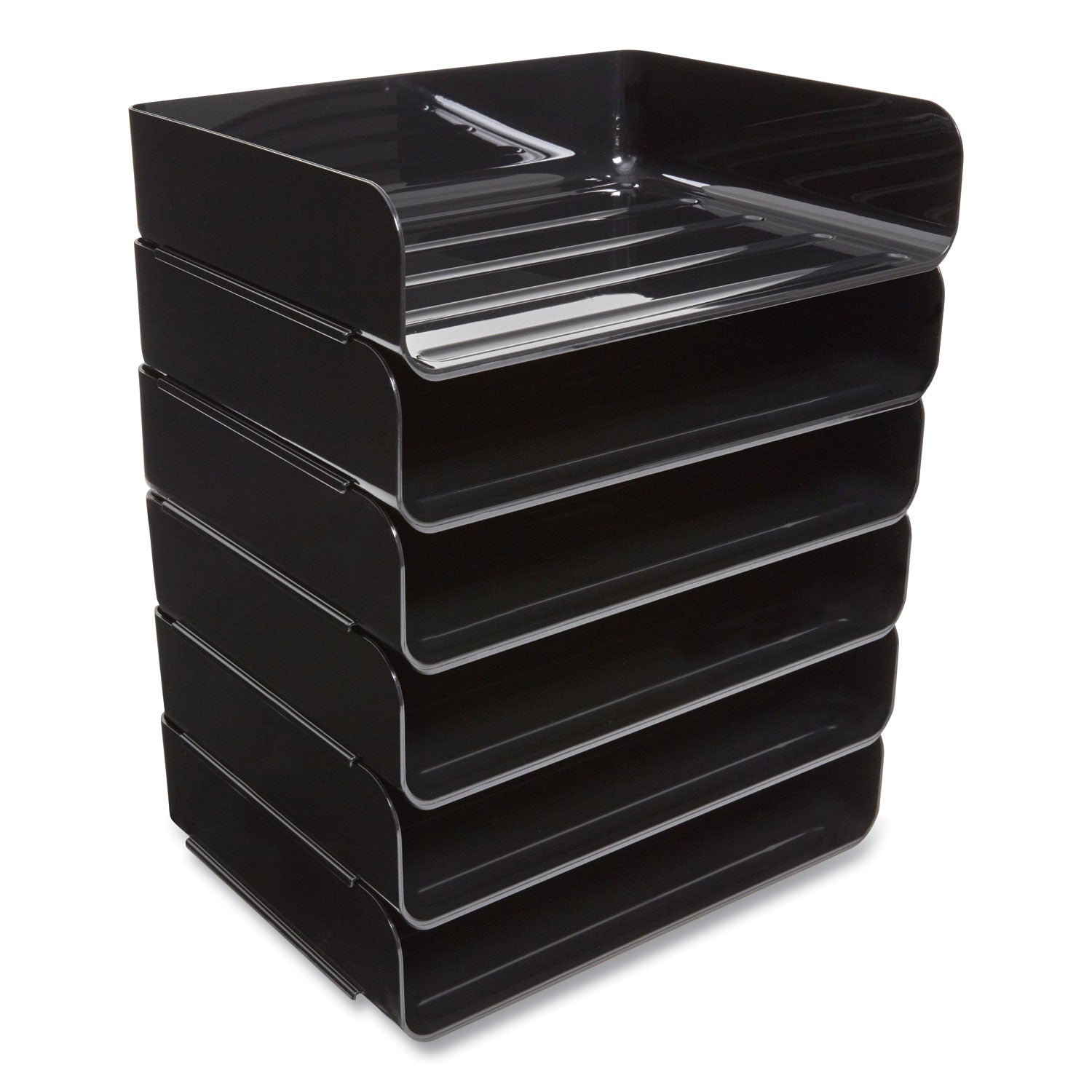 TRU RED™ Side-Load Stackable Plastic Document Tray, 1 Section, Letter-Size, 12.63 X 9.72 X 3.01, Black, 6/pack