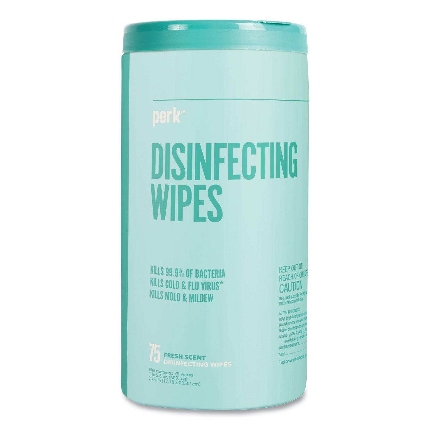 Perk™ Disinfecting Wipes, 7 x 8, Fresh, White, 75 Wipes/Canister
