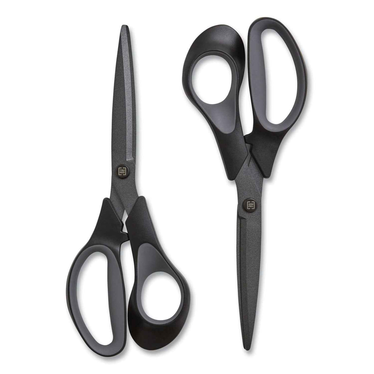 TRU RED™ Non-Stick Titanium-Coated Scissors, 8" Long, 3.86" Cut Length, Straight Black/Gray Handle, Charcoal Black Blades, 2/Pack
