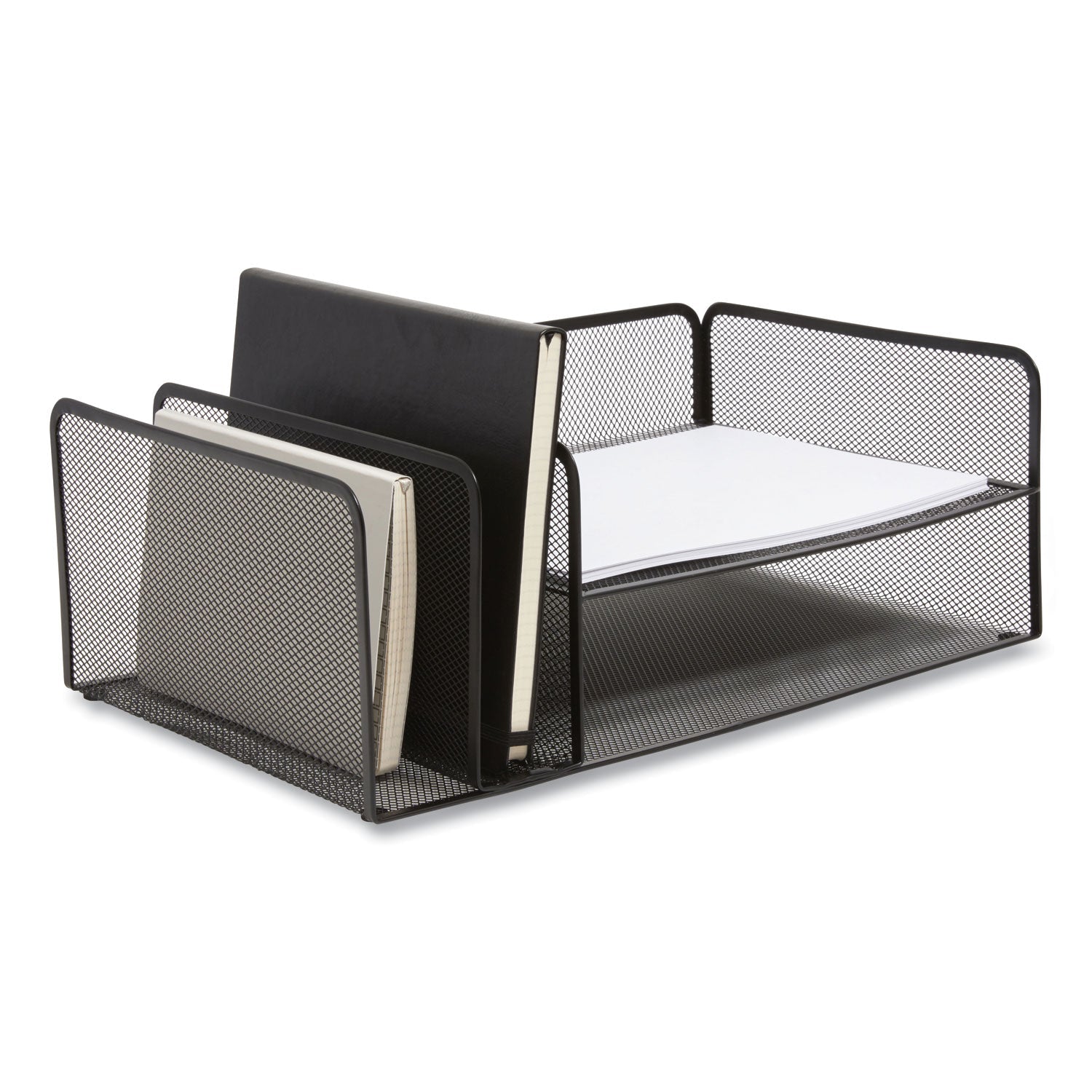 TRU RED™ Wire Mesh Combination Organizer, Vertical/horizontal, 4 Sections, Letter-Size, 11.2 X 17.4 X 6.54, Matte Black