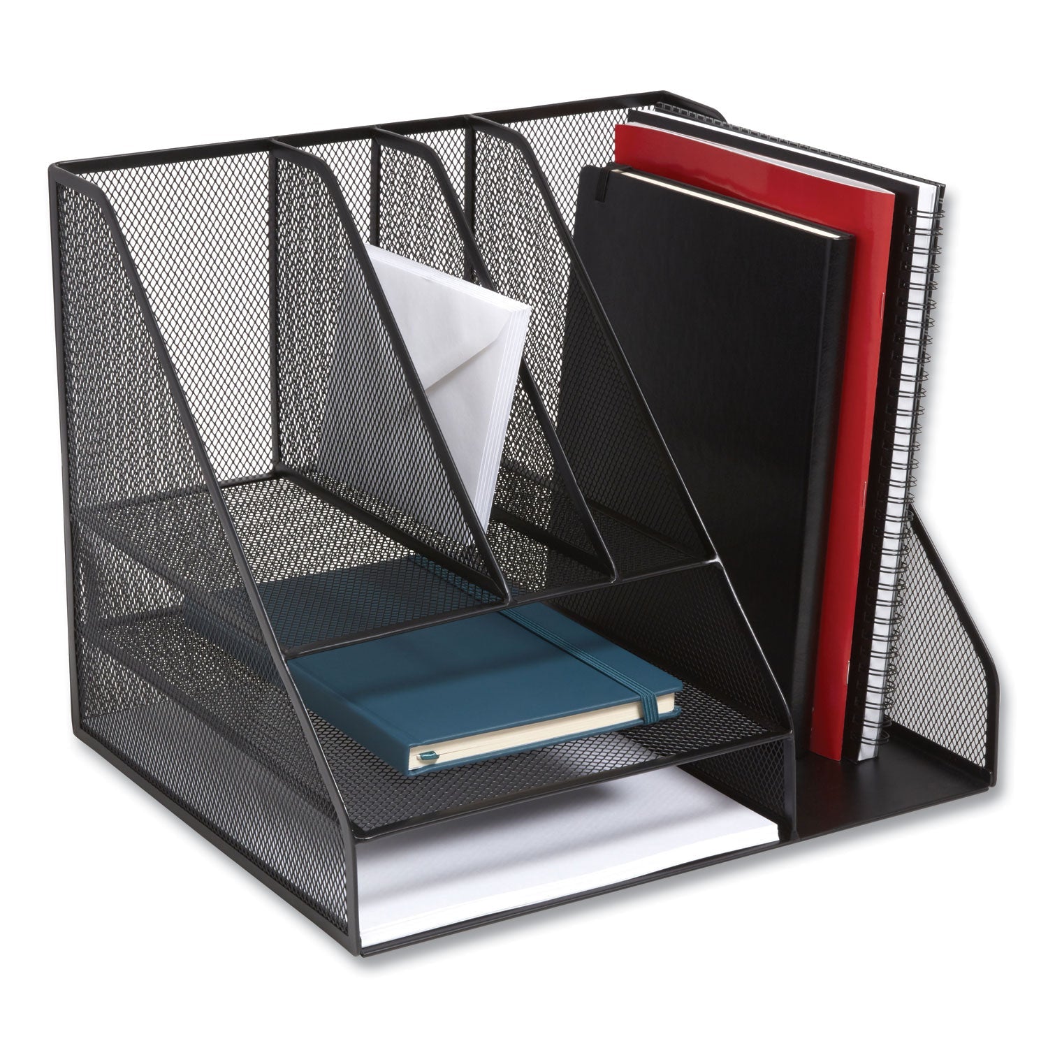 TRU RED™ Wire Mesh Combination Organizer, Vertical/horizontal, 8 Sections, Letter-Size, 12 X 12 X 13.97, Matte Black