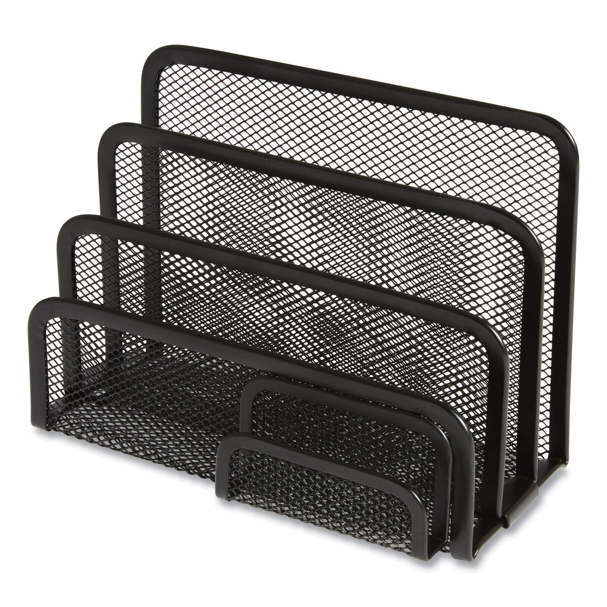 TRU RED™ Wire Mesh Mail Sorter With Business Card Holder, 4 Sections, #6 1/4 To #16 Envelopes, 5.59 X 3.93 X 7.55, Matte Black