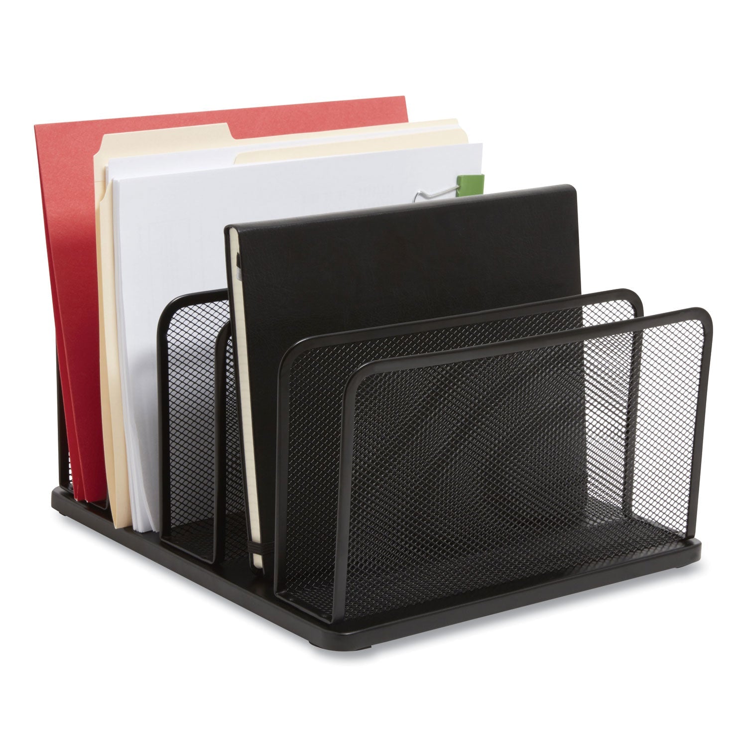 TRU RED™ Wire Mesh Vertical Document Sorter, 5 Sections, Letter-Size, 11.57 X 12.83 X 6.69, Matte Black