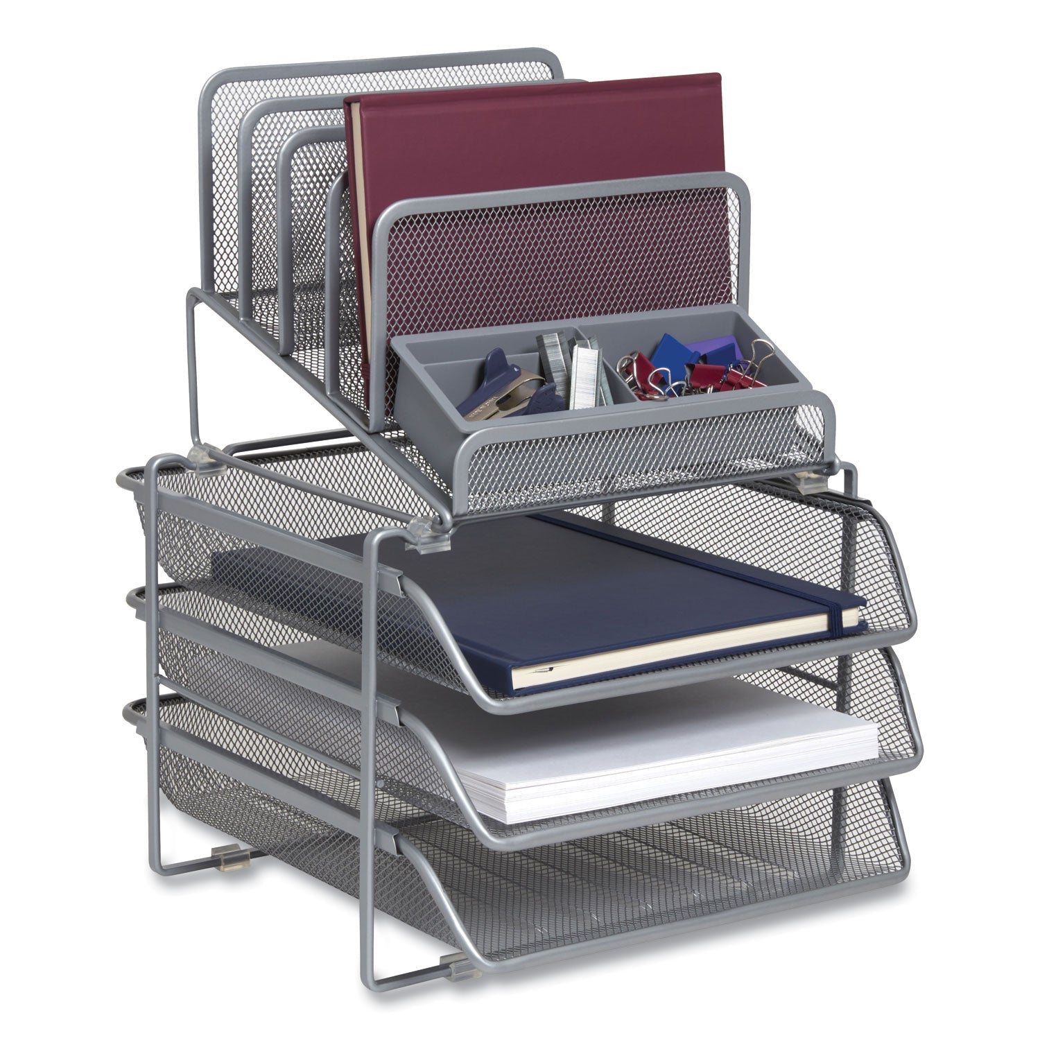 TRU RED™ All-in-One Wire Mesh Organizer, 10 Sections, Letter-Size, 11.61 x 13.11 x 8.86, Silver