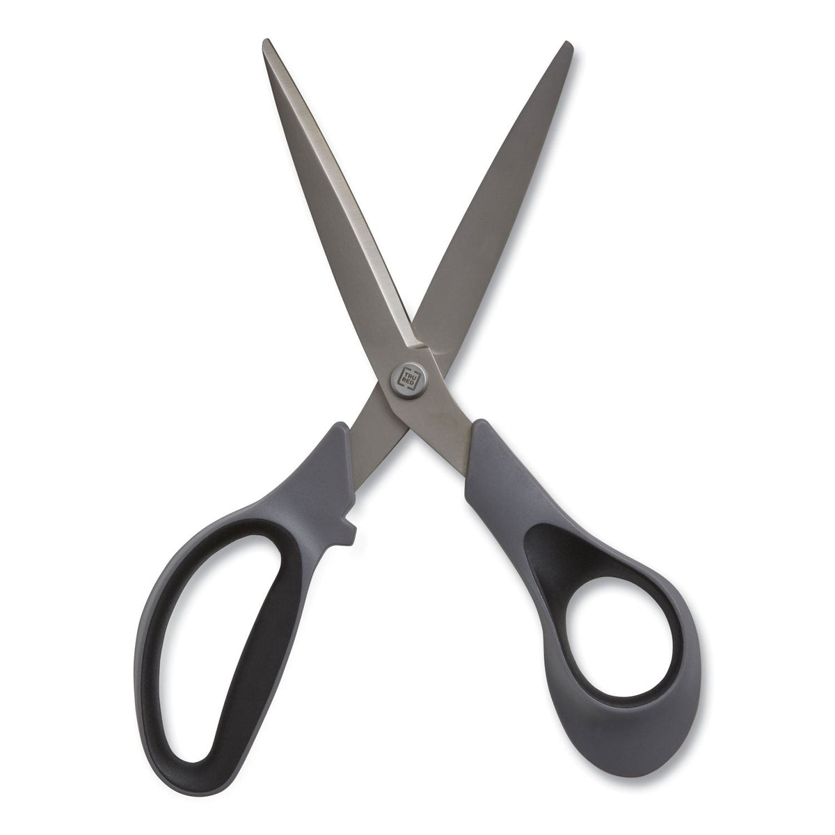 TRU RED™ Non-Stick Titanium-Coated Scissors, 8" Long, 3.86" Cut Length, Straight Gray/Black Handle, Gun-Metal Gray Blades, 2/Pack