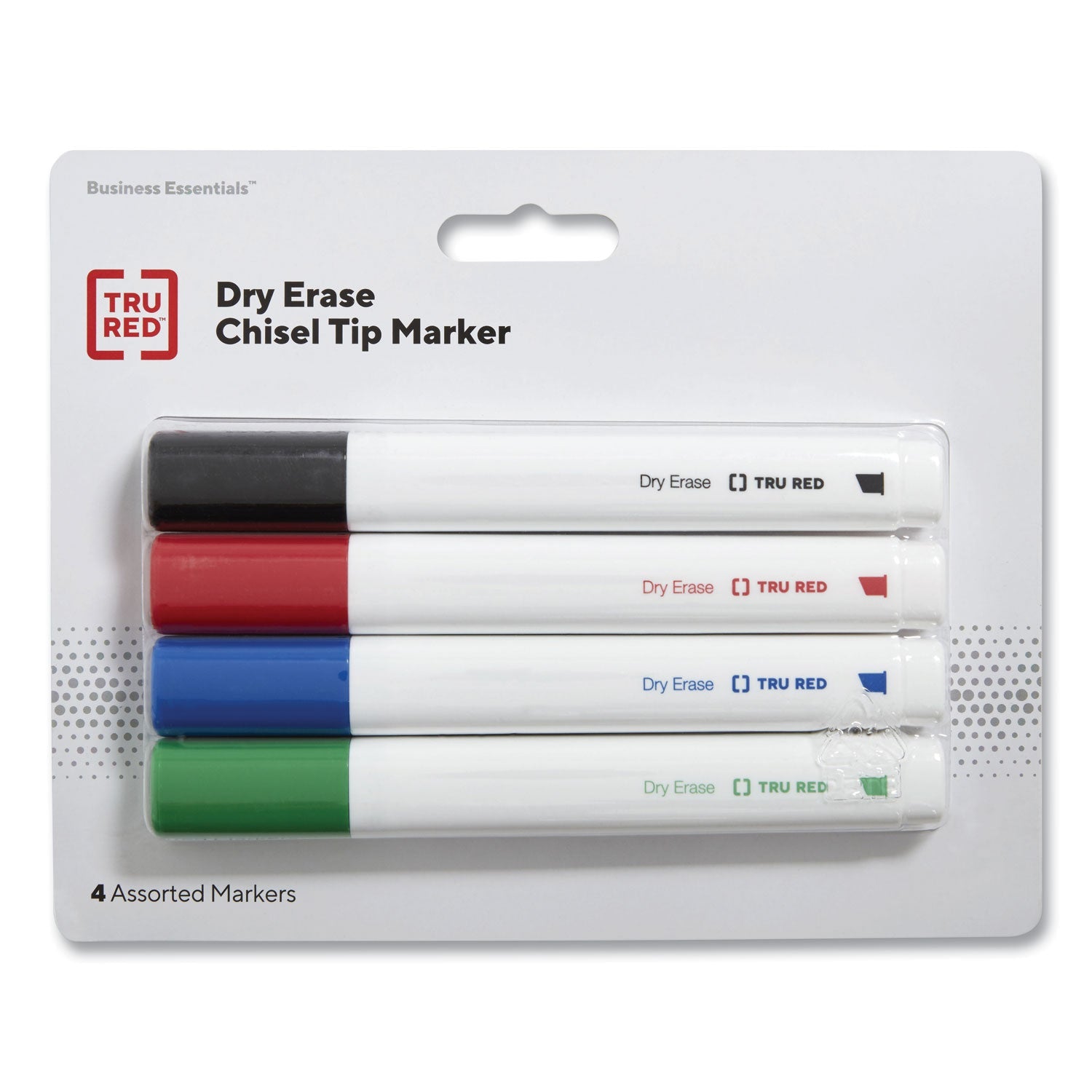 TRU RED™ DRY ERASE MARKER, TANK-STYLE, MEDIUM CHISEL TIP, ASSORTED COLORS, 4/PACK