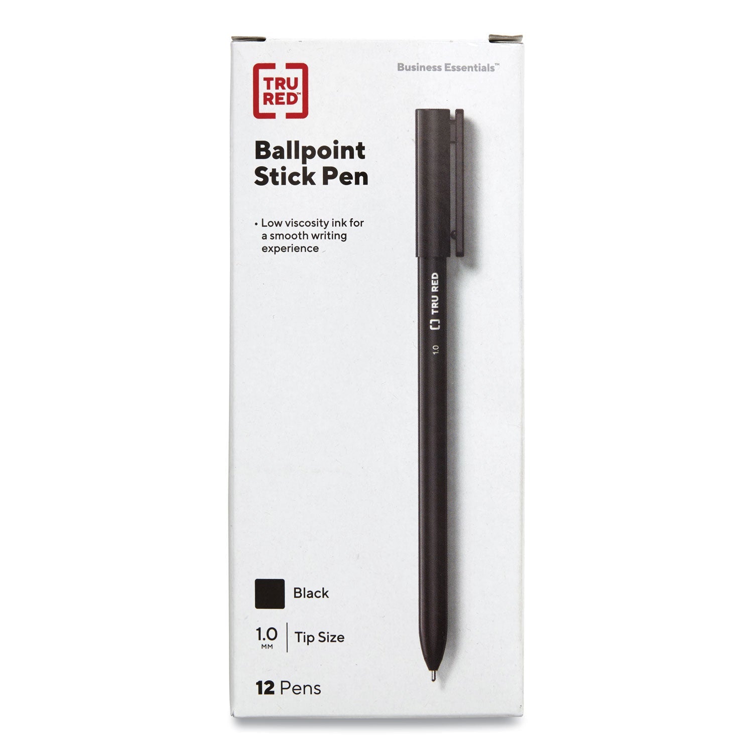 TRU RED™ Ballpoint Pen, Stick, Medium 1 Mm, Black Ink, Black Barrel, Dozen