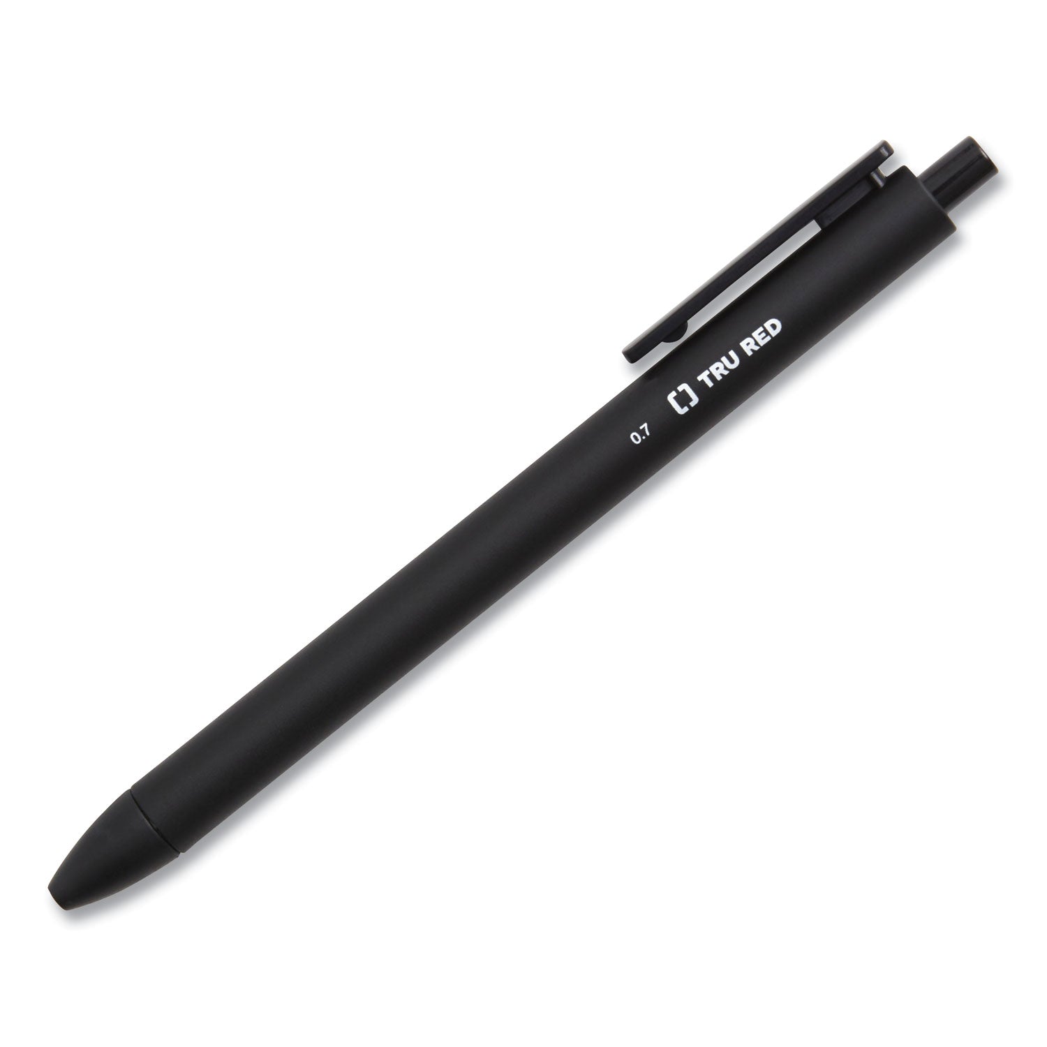TRU RED™ QUICK DRY GEL PEN, RETRACTABLE, MEDIUM 0.7 MM, BLACK INK, BLACK BARREL, DOZEN