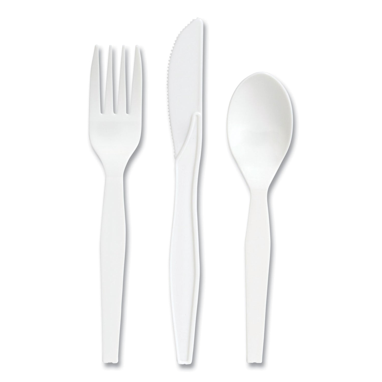 Perk™ Mediumweight Plastic Cutlery, Fork/Knife/Spoon, Plastic, White, 100/Pack