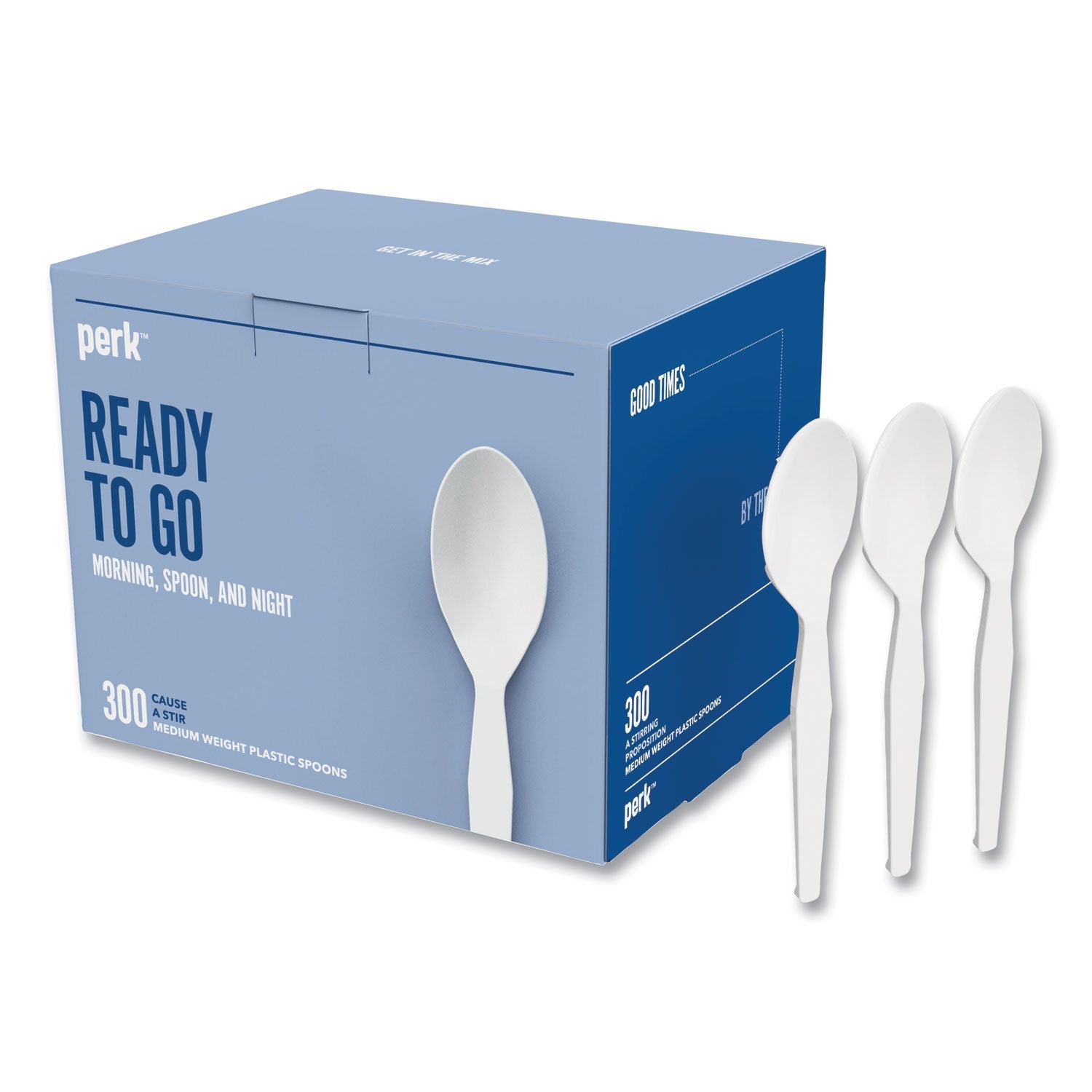 Perk™ Eco-ID Mediumweight Compostable Cutlery, Spoon, Plastic, White, 300/Pack