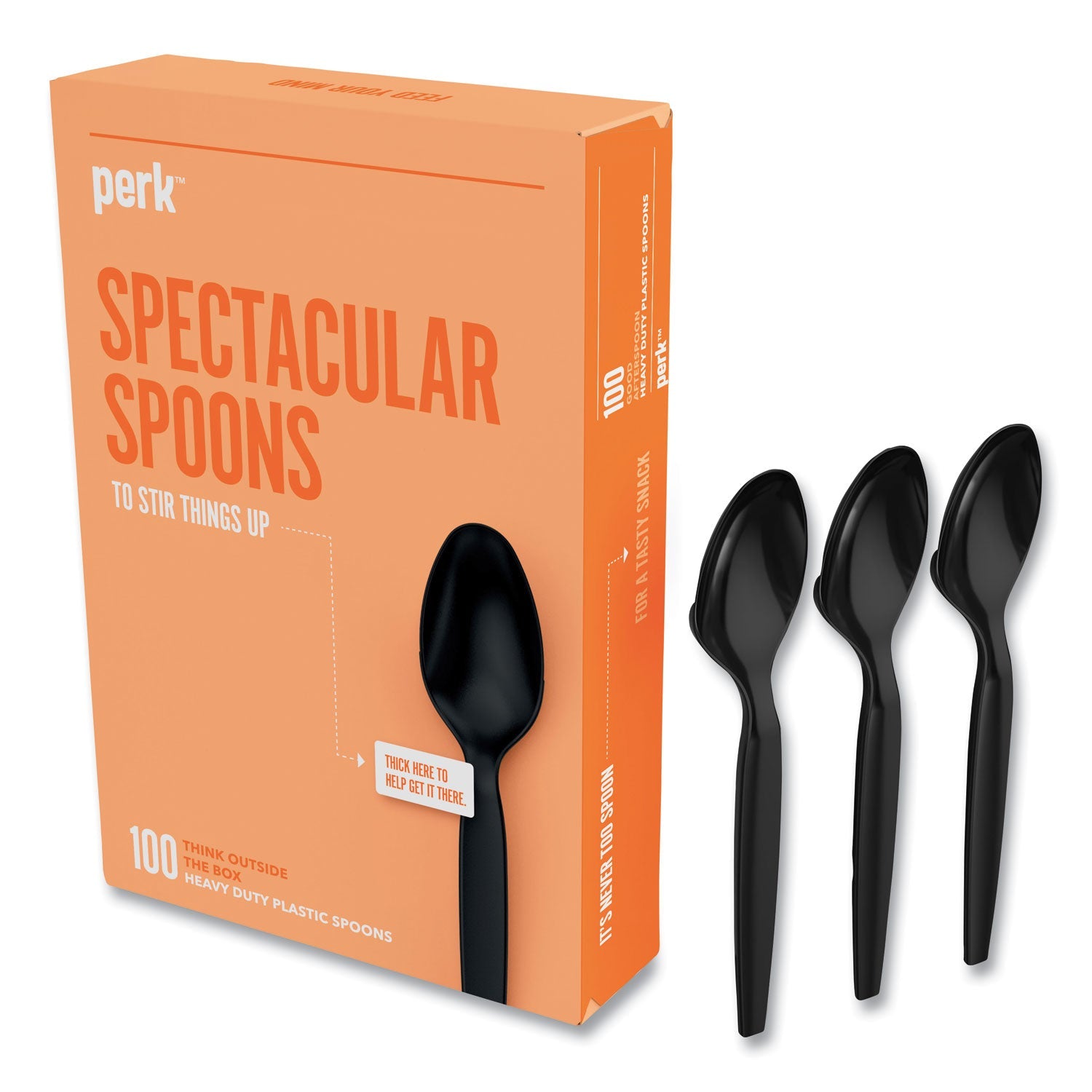 Perk™ Heavyweight Plastic Cutlery, Spoon, Plastic, Black, 100/Pack