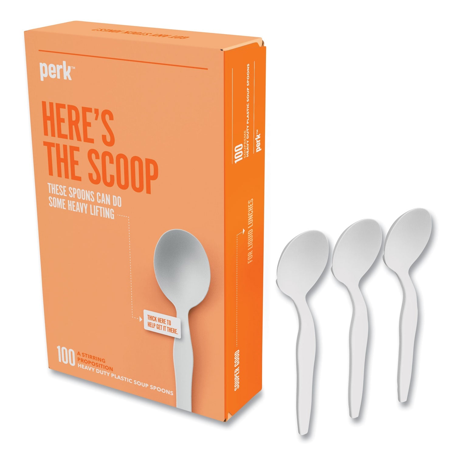 Perk™ Heavyweight Plastic Cutlery, Soup Spoon, White, 100/pack