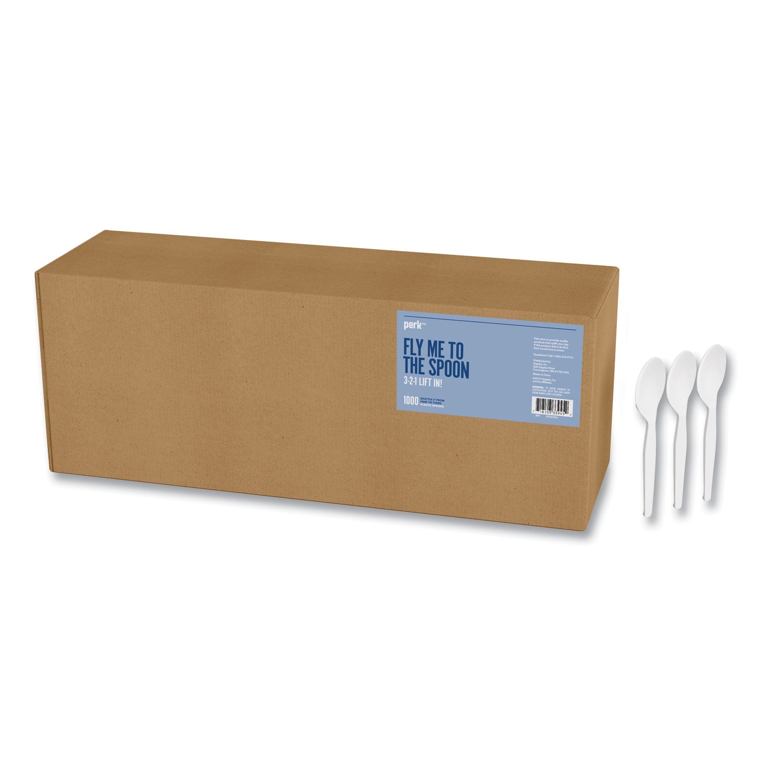 Perk™ Mediumweight Plastic Cutlery, Spoon, Plastic, White, 1,000/Pack
